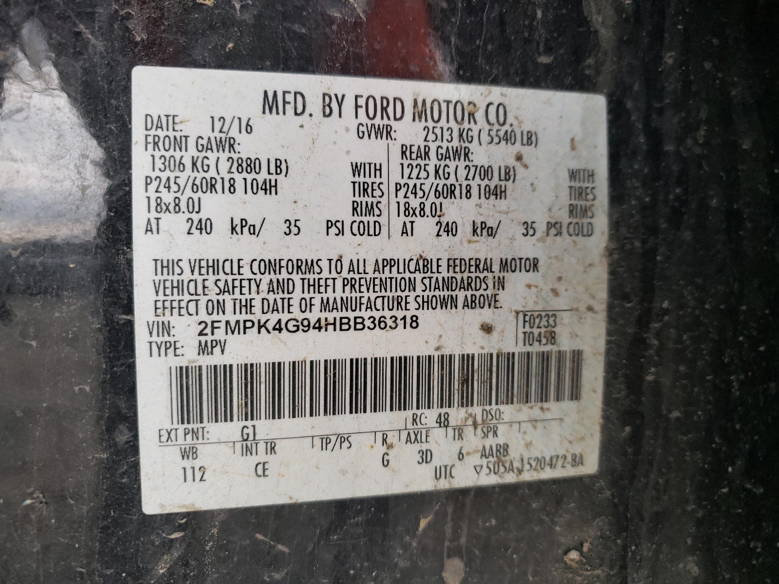 Photo 10 from auction – 2017 FORD EDGE SE with VIN 2FMPK4G94HBB36318