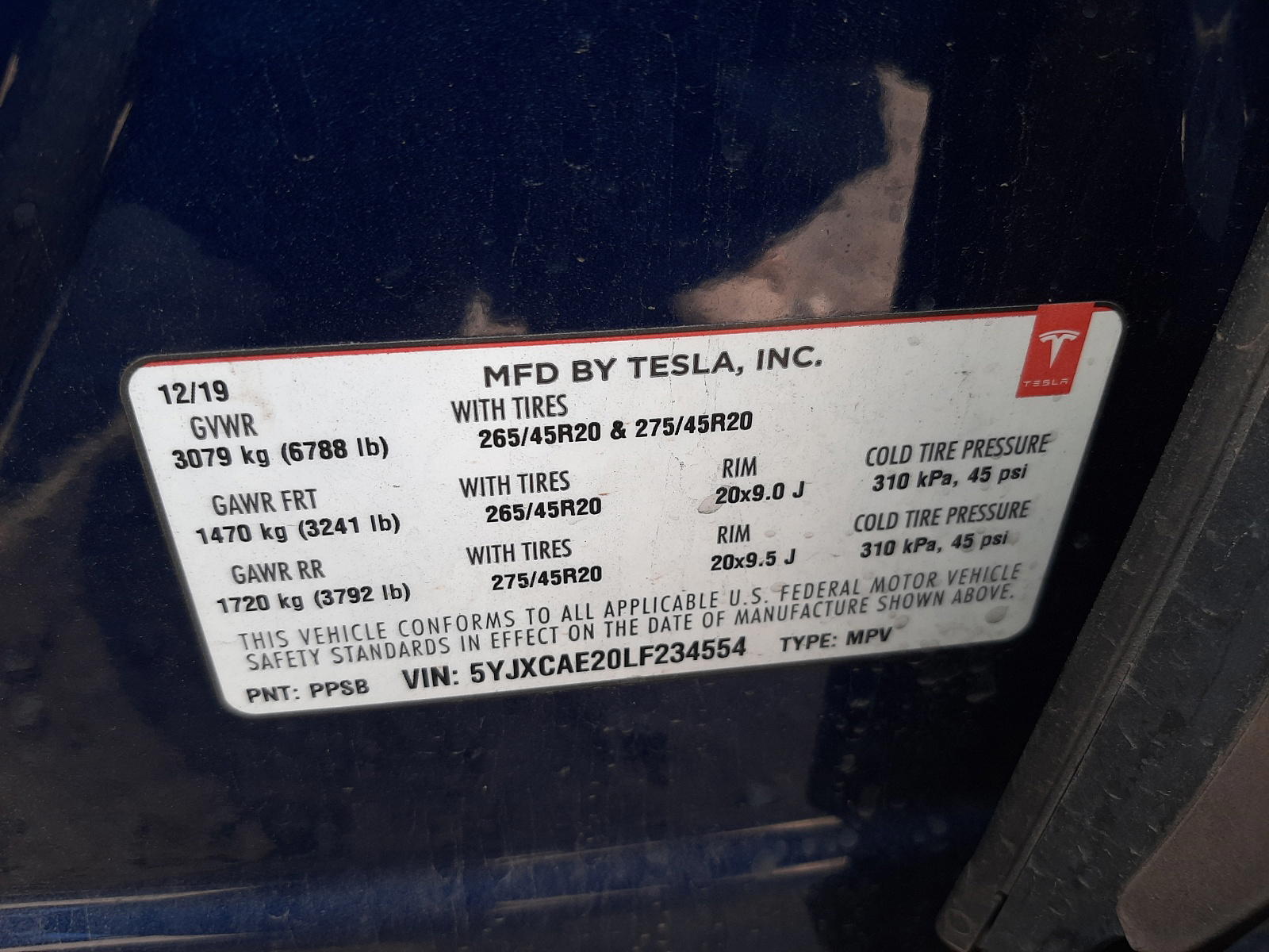 Photo 10 from auction – 2020 TESLA MODEL X with VIN 5YJXCAE20LF234554