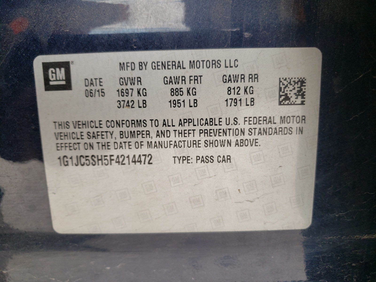 Photo 10 from auction – 2015 CHEVROLET SONIC LT with VIN 1G1JC5SH5F4214472