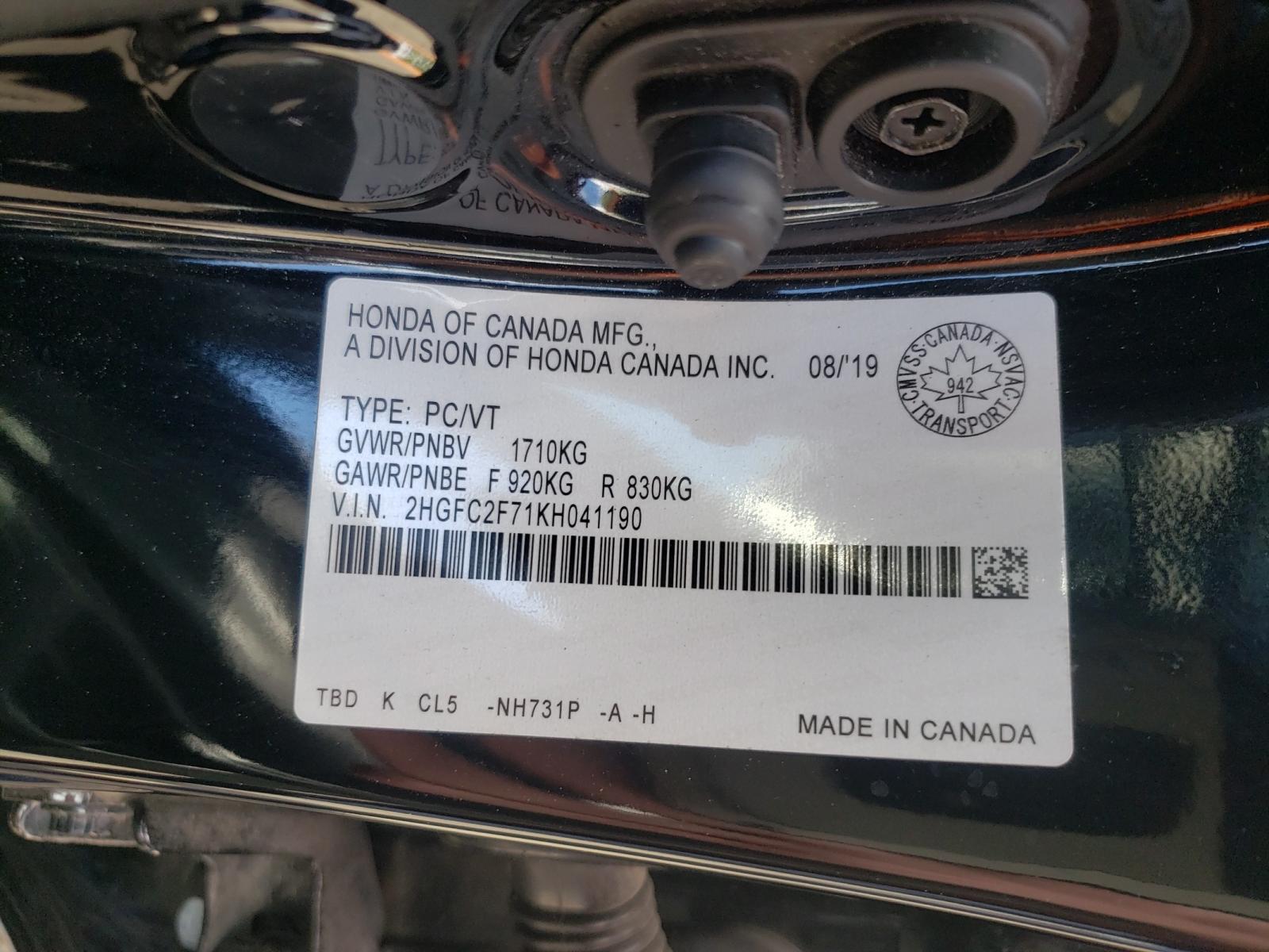 Photo 10 from auction – 2019 HONDA CIVIC EX with VIN 2HGFC2F71KH041190