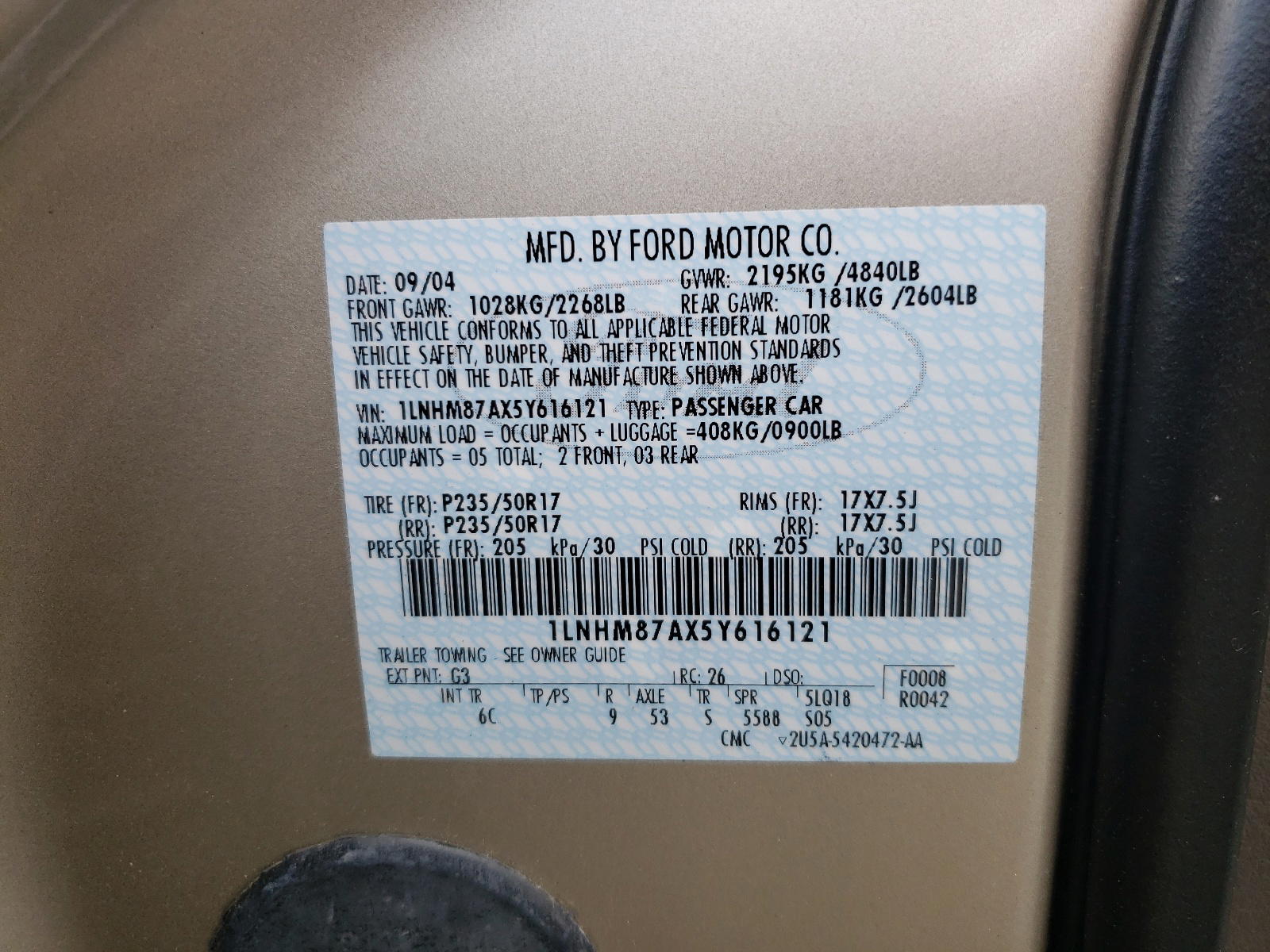 Photo 10 from auction – 2005 LINCOLN LS with VIN 1LNHM87AX5Y616121