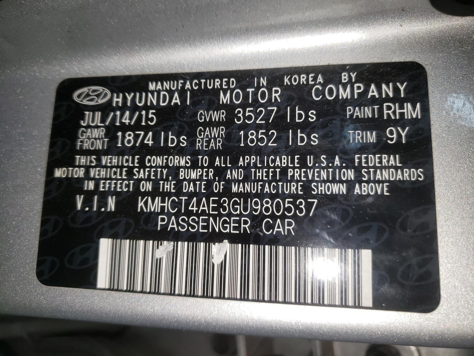 Photo 10 from auction – 2016 HYUNDAI ACCENT SE with VIN KMHCT4AE3GU980537