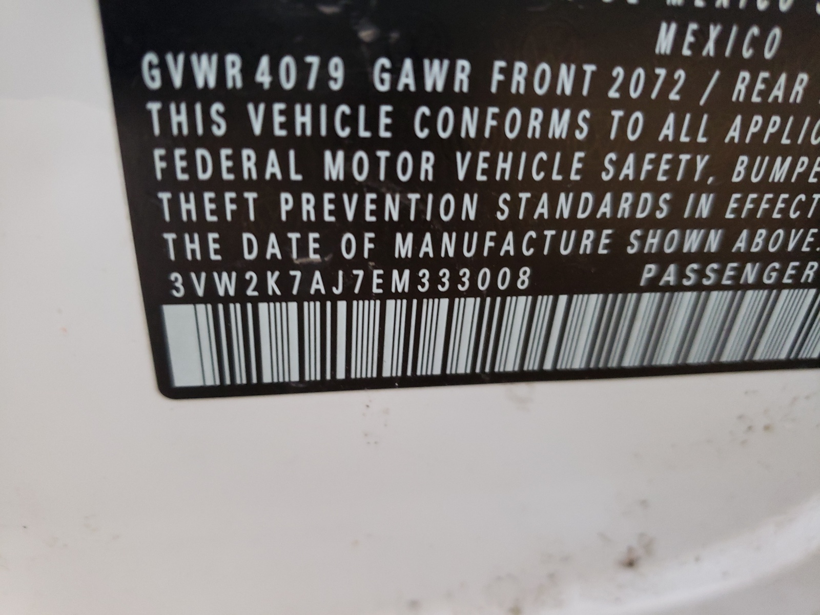 Photo 10 from auction – 2014 VOLKSWAGEN JETTA BASE with VIN 3VW2K7AJ7EM333008