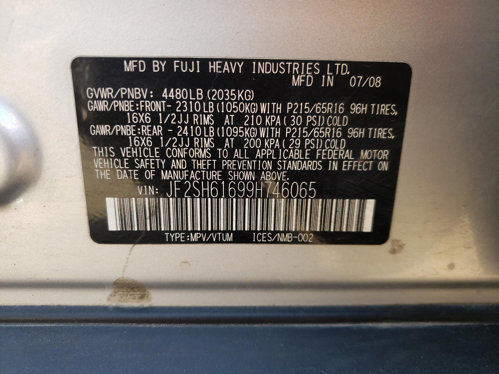 Photo 10 from auction – 2009 SUBARU FORESTER 2 with VIN JF2SH61699H746065