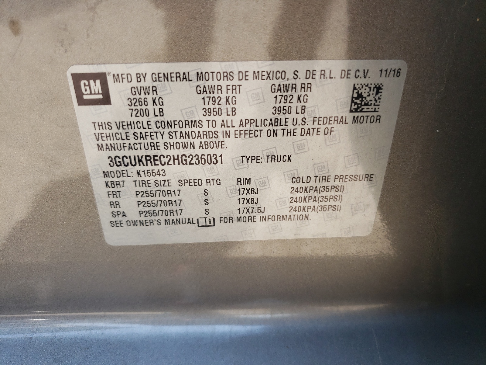 Photo 10 from auction – 2017 CHEVROLET SILVERADO with VIN 3GCUKREC2HG236031