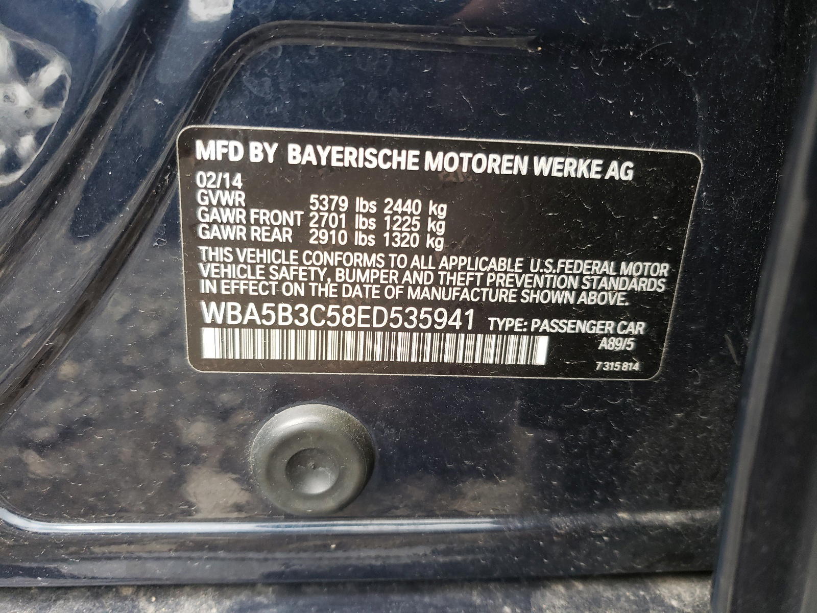 Photo 10 from auction – 2014 BMW 535 XI with VIN WBA5B3C58ED535941