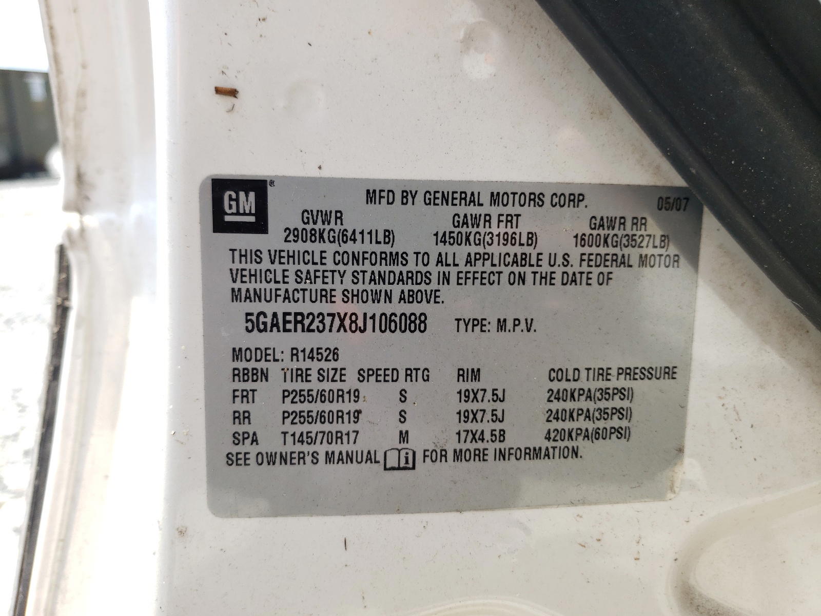 Photo 10 from auction – 2008 BUICK ENCLAVE CX with VIN 5GAER237X8J106088