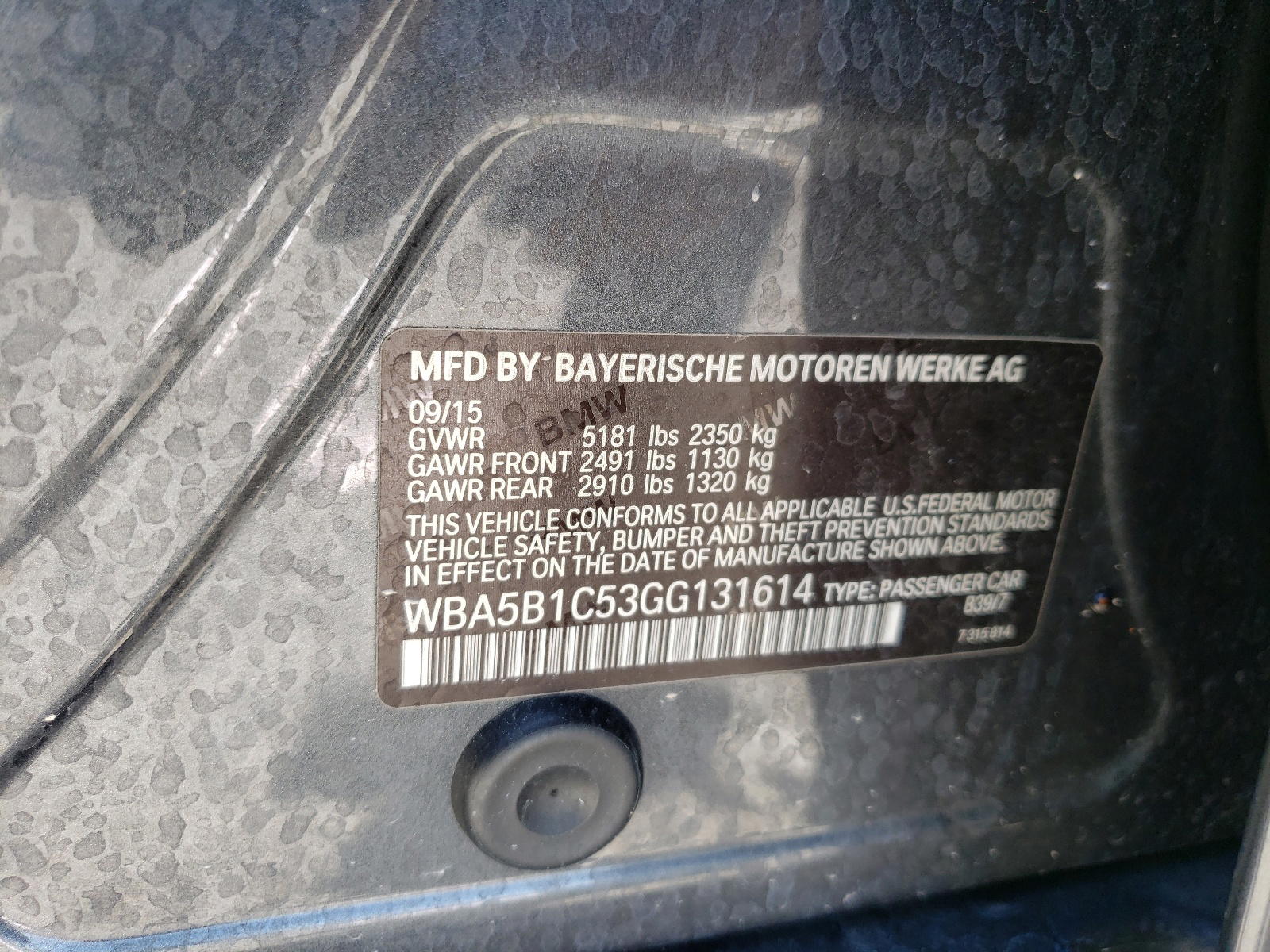 Photo 10 from auction – 2016 BMW 535 I with VIN WBA5B1C53GG131614