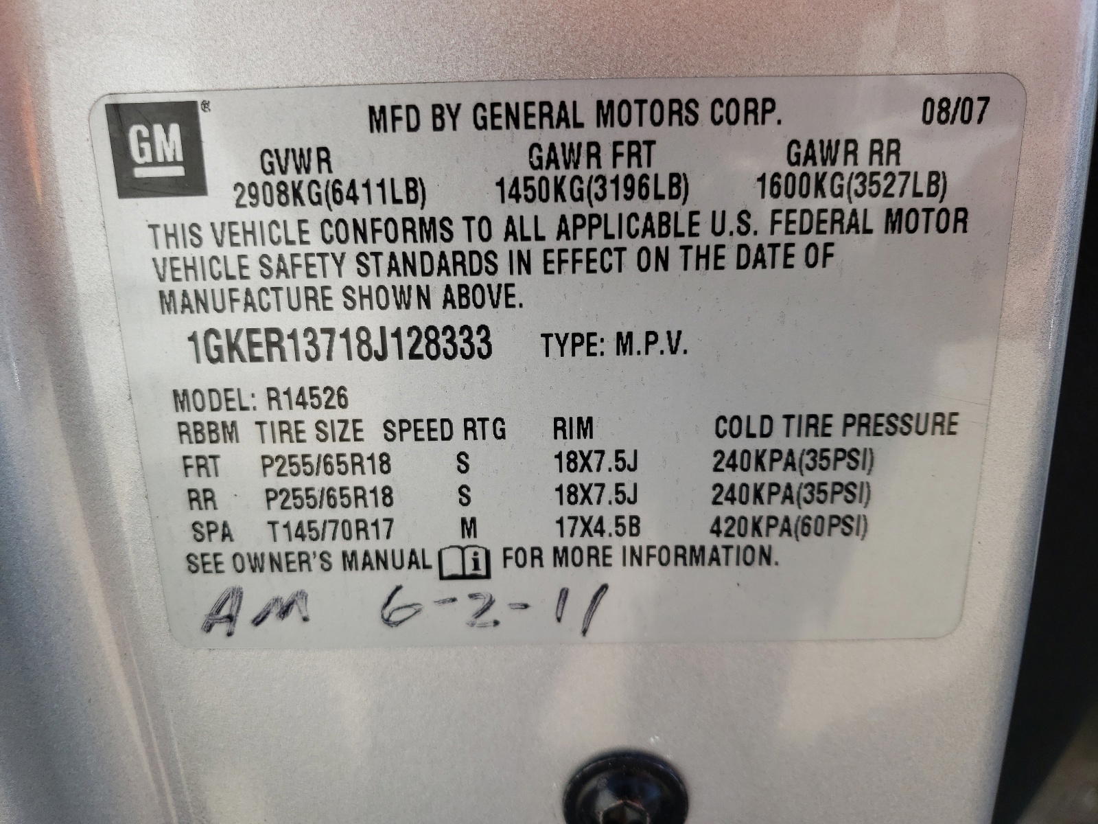 Photo 10 from auction – 2008 GMC ACADIA with VIN 1GKER13718J128333