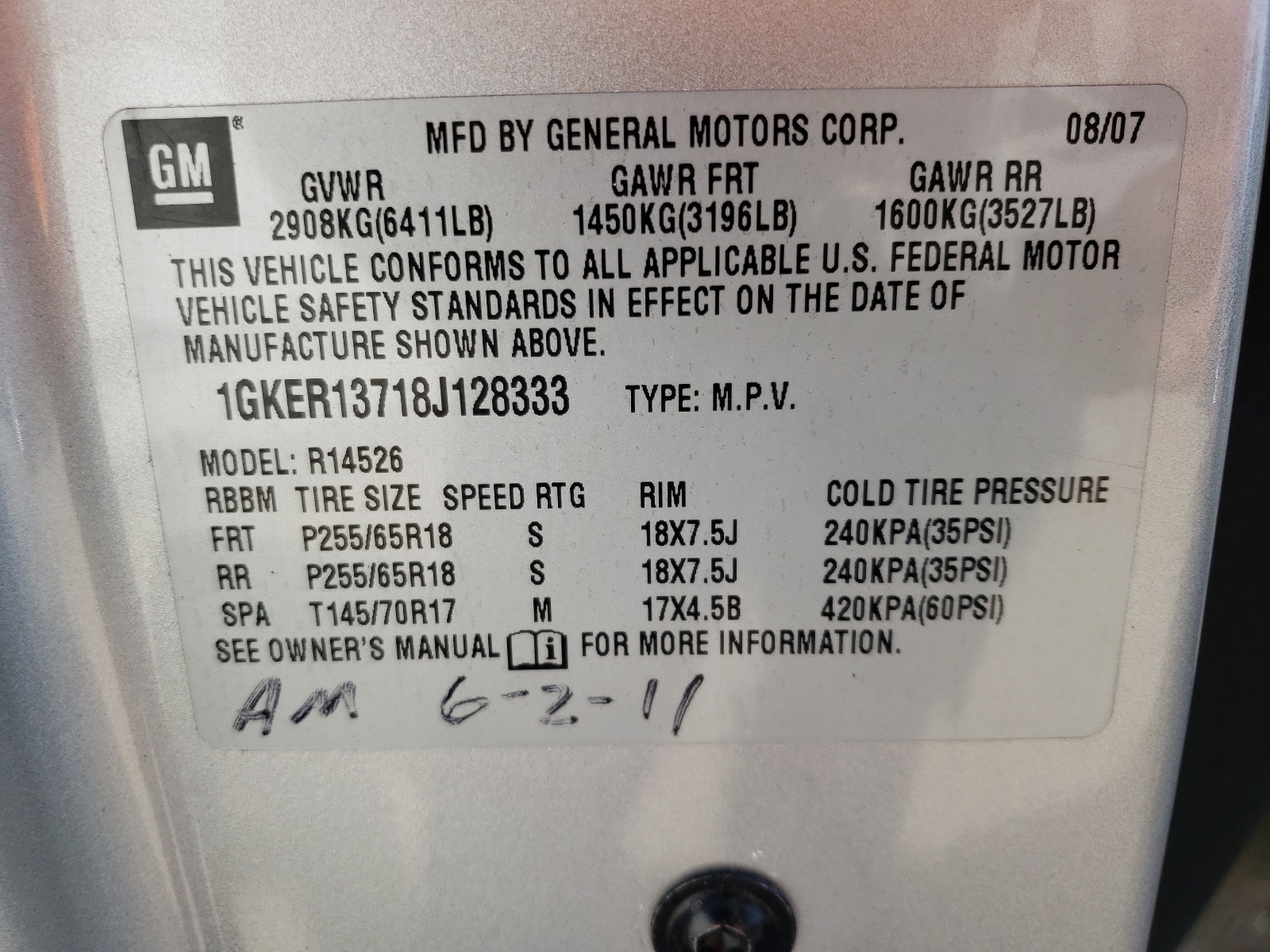 Foto 10 de la subasta – 2008 GMC ACADIA con VIN 1GKER13718J128333