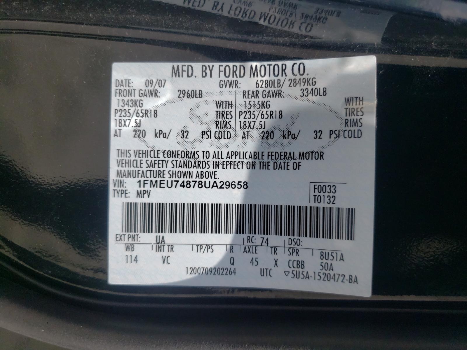 Photo 10 from auction – 2008 FORD EXPLORER E with VIN 1FMEU74878UA29658