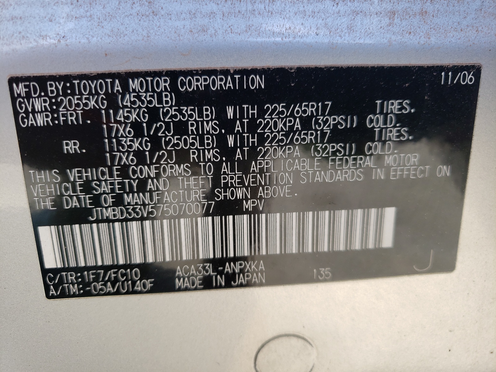 Zdjęcie 10 z aukcji – 2007 TOYOTA RAV4 z VIN JTMBD33V575070077