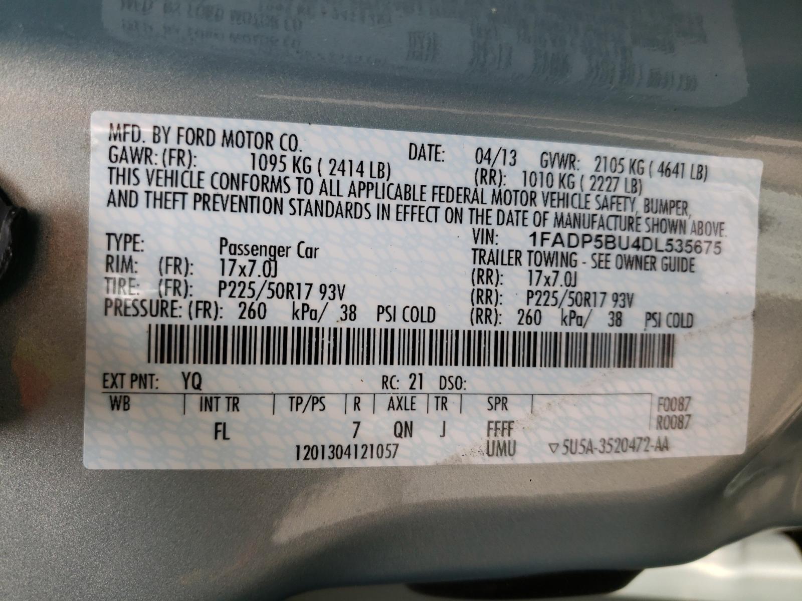 Photo 10 from auction – 2013 FORD C-MAX SEL with VIN 1FADP5BU4DL535675