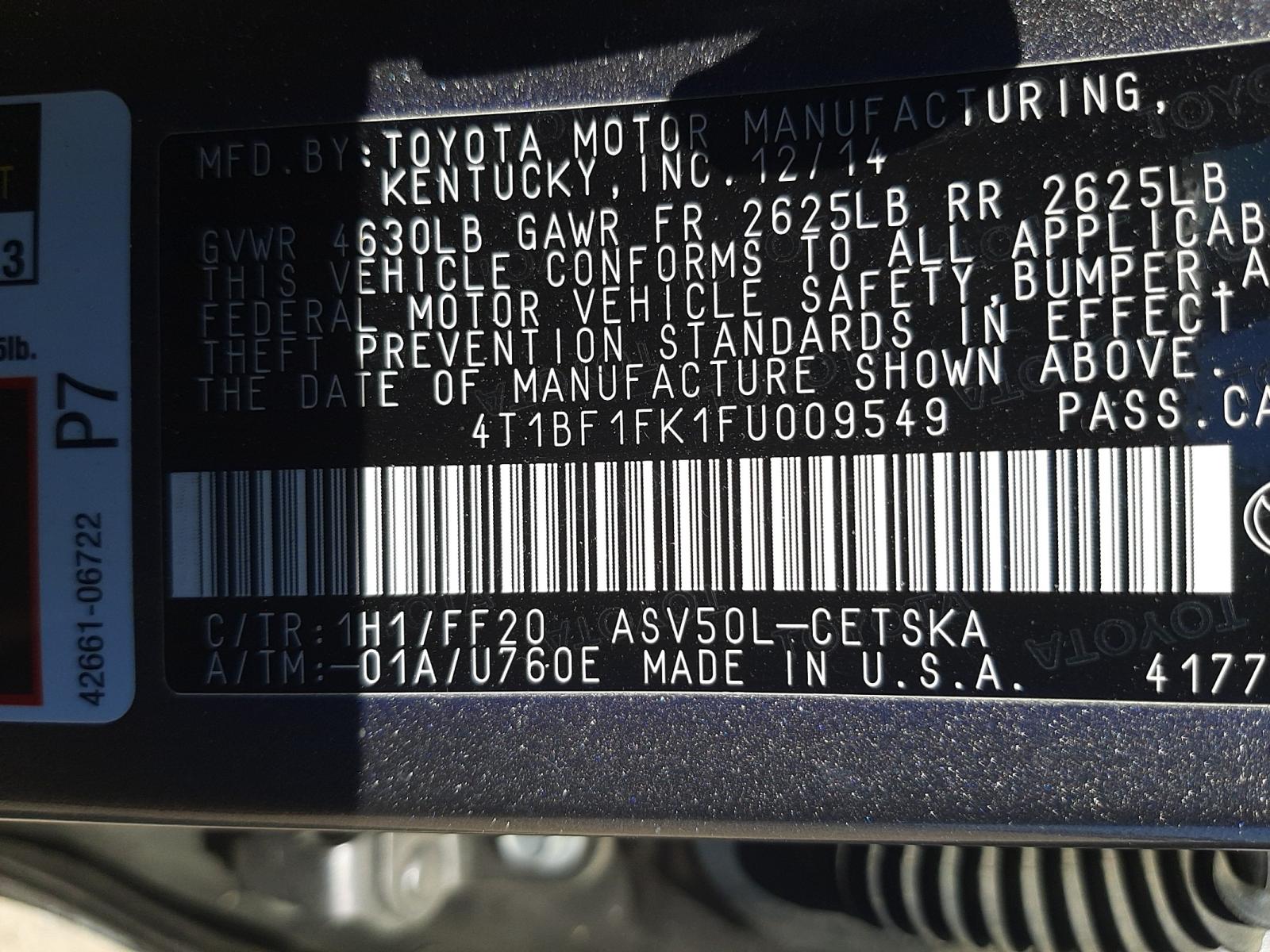 Photo 10 from auction – 2015 TOYOTA CAMRY LE with VIN 4T1BF1FK1FU009549