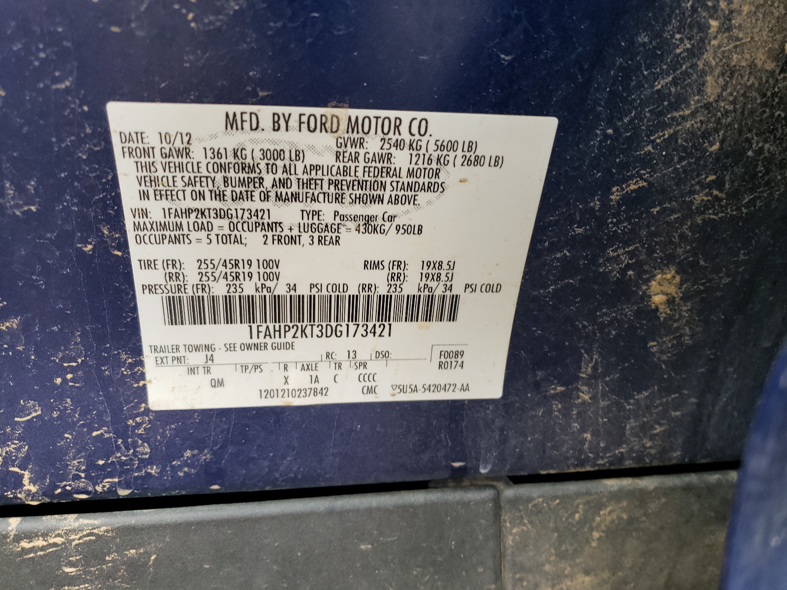 Photo 10 from auction – 2013 FORD TAURUS SHO with VIN 1FAHP2KT3DG173421