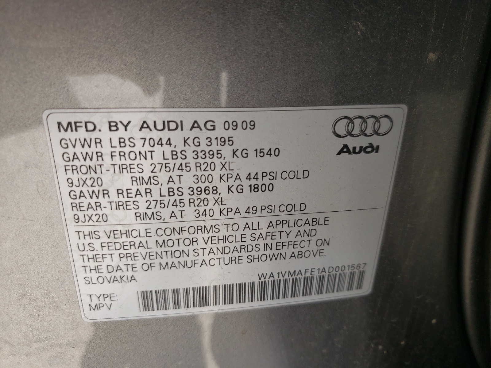 Photo 10 from auction – 2010 AUDI Q7 PRESTIG with VIN WA1VMAFE1AD001567