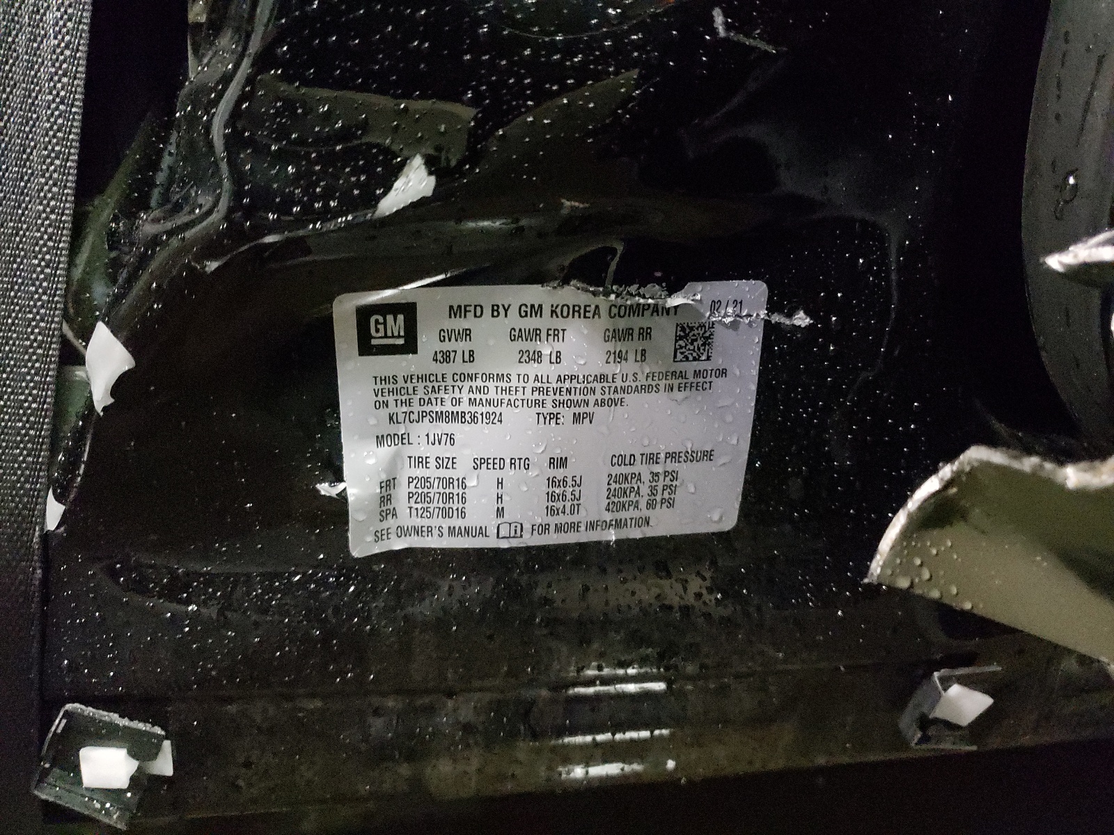 Photo 10 from auction – 2021 CHEVROLET TRAX 1LT with VIN KL7CJPSM8MB361924