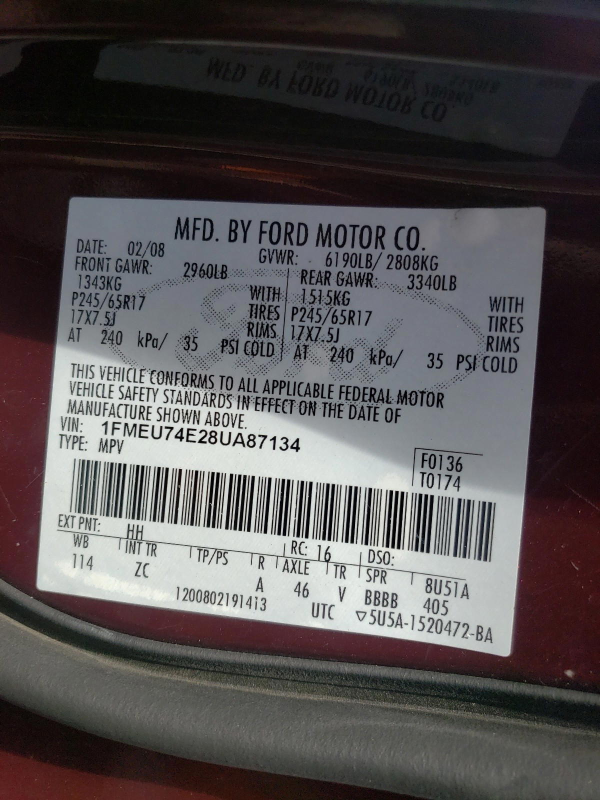 Photo 10 from auction – 2008 FORD EXPLORER E with VIN 1FMEU74E28UA87134