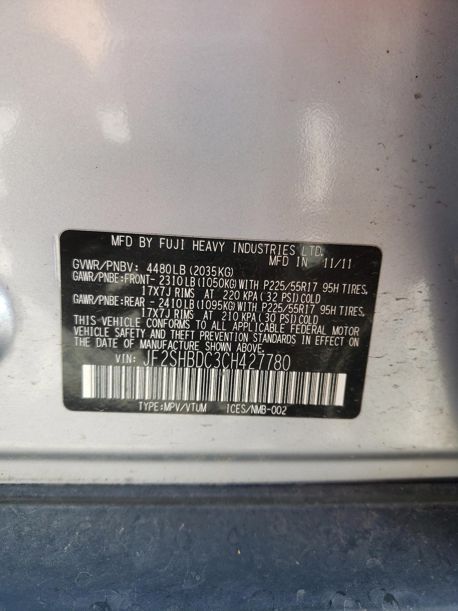 Photo 10 from auction – 2012 SUBARU FORESTER with VIN JF2SHBDC3CH427780
