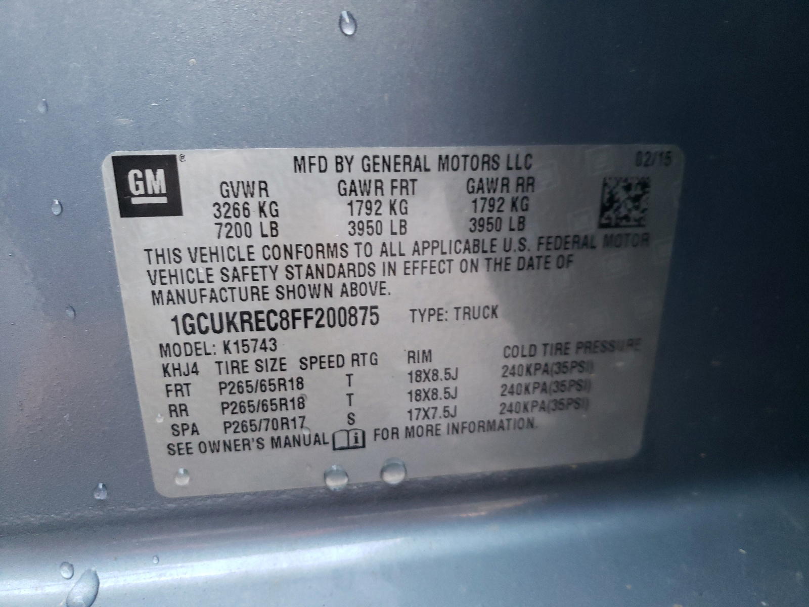 Photo 10 from auction – 2015 CHEVROLET SILVERADO with VIN 1GCUKREC8FF200875