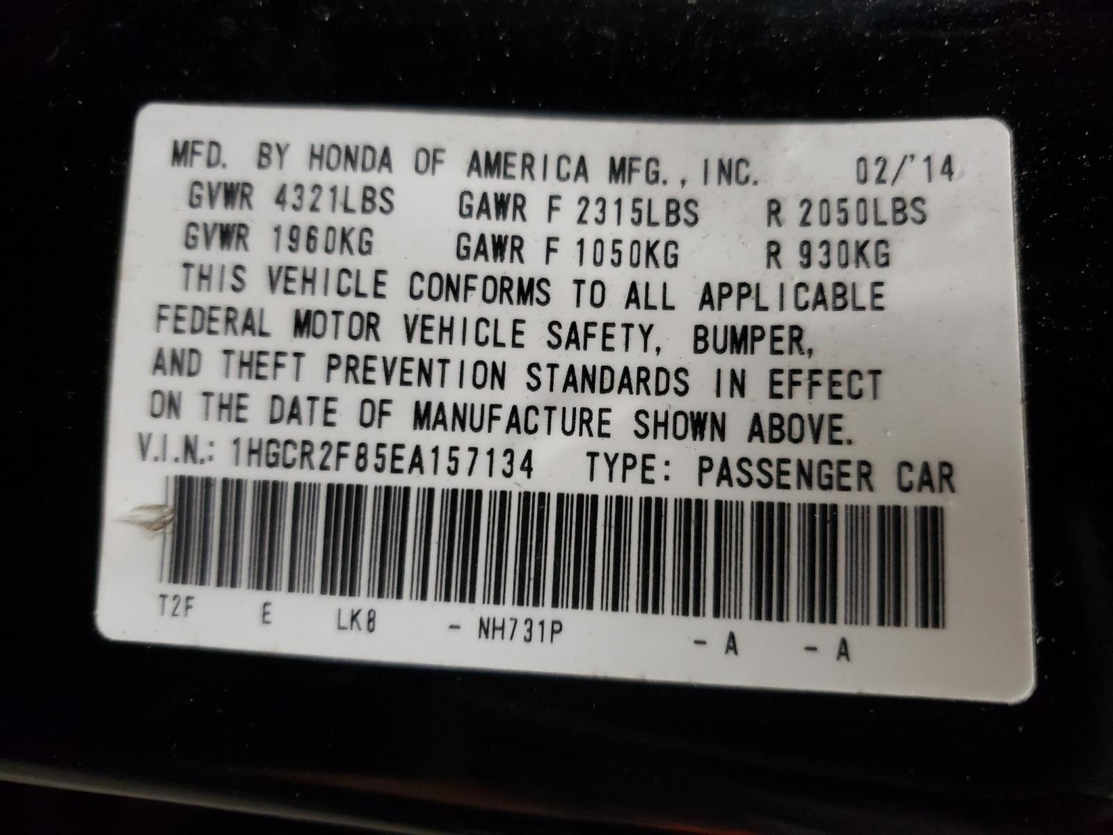 Photo 10 from auction – 2014 HONDA ACCORD EXL with VIN 1HGCR2F85EA157134
