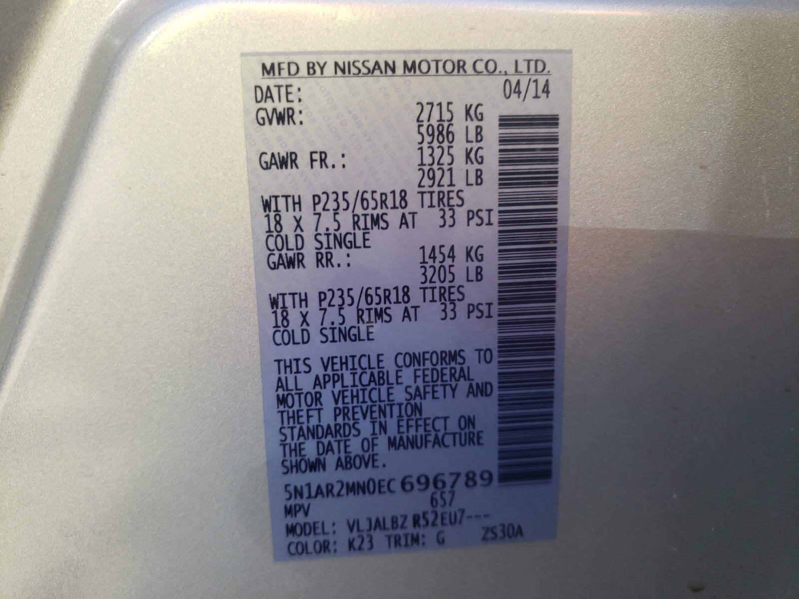 Foto 10 de la subasta – 2014 NISSAN PATHFINDER con VIN 5N1AR2MN0EC696789