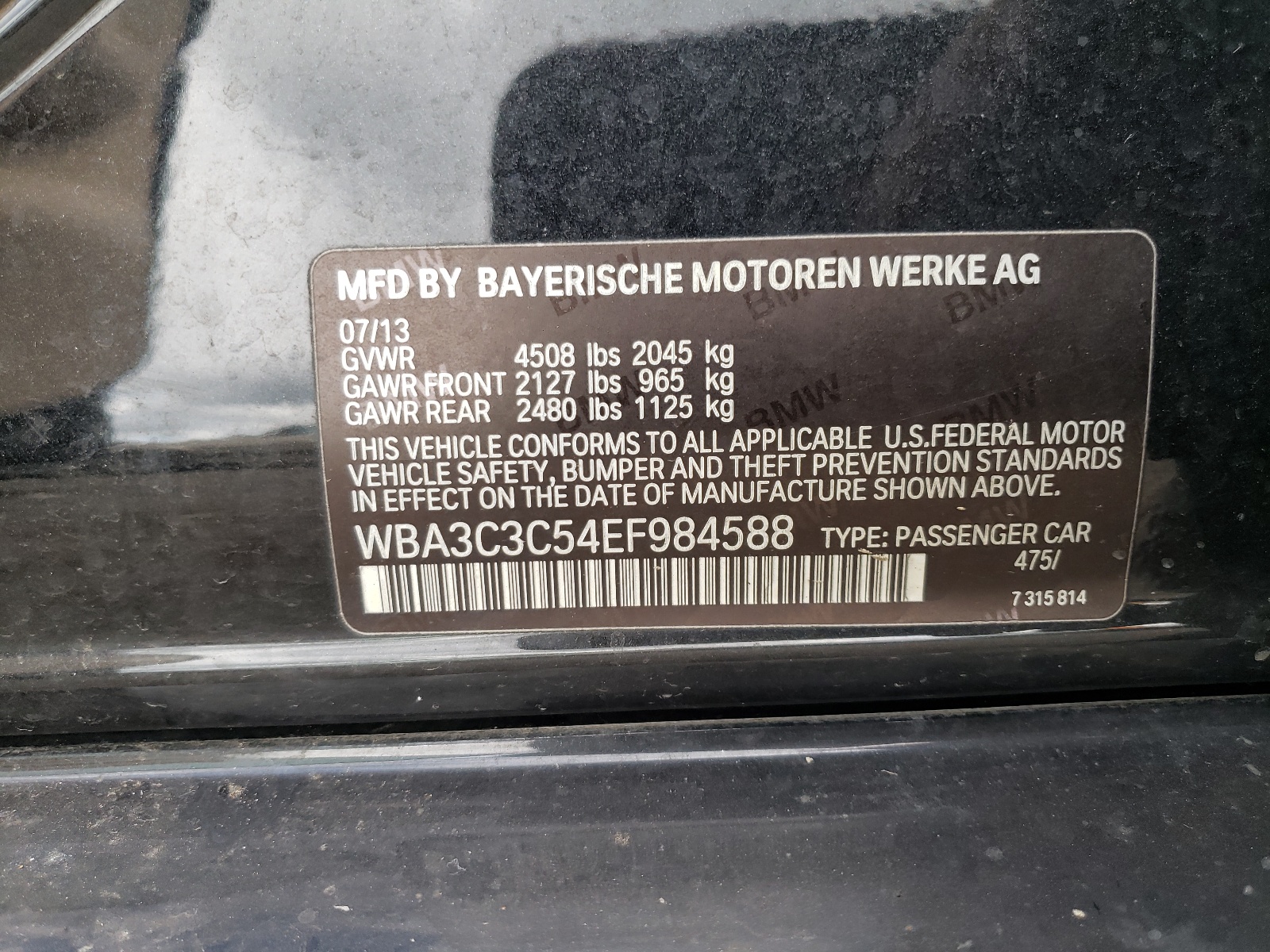 Photo 10 from auction – 2014 BMW 320 I XDRI with VIN WBA3C3C54EF984588