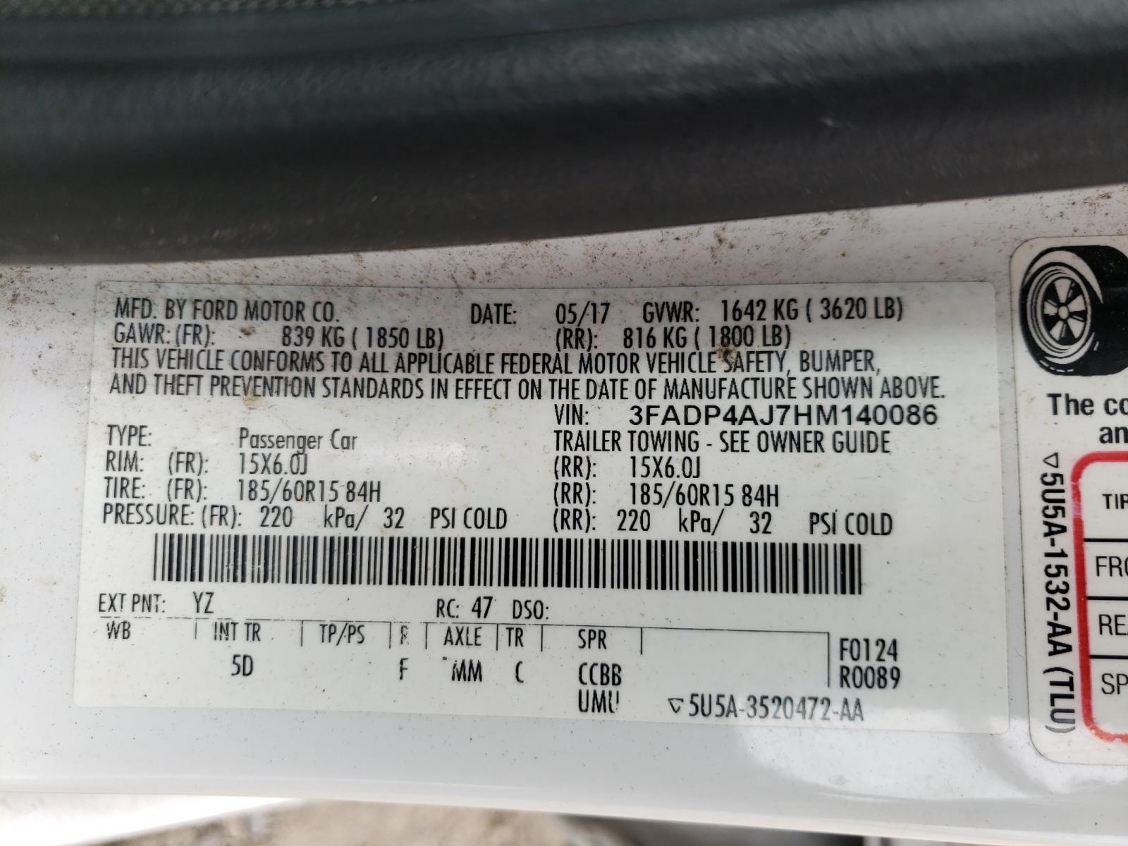 Photo 10 from auction – 2017 FORD FIESTA S with VIN 3FADP4AJ7HM140086