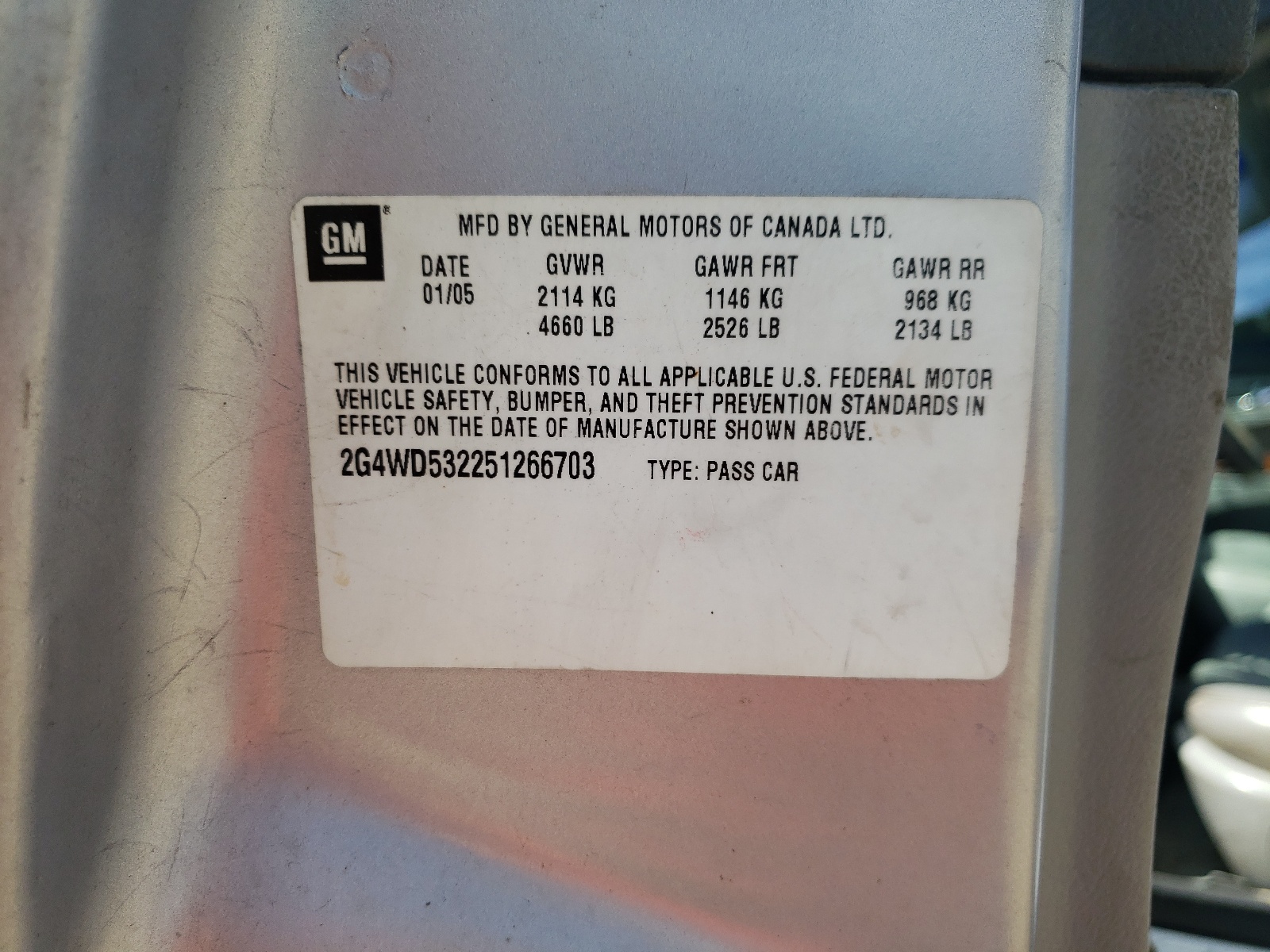 Photo 10 from auction – 2005 BUICK LACROSSE C with VIN 2G4WD532251266703