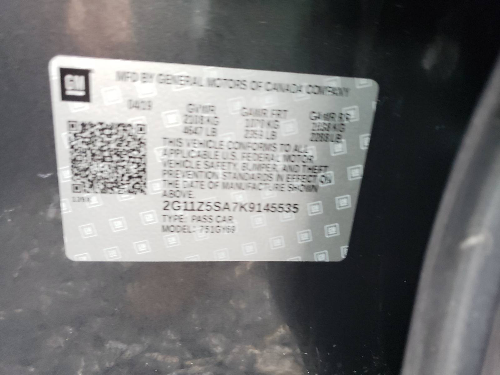 Photo 10 from auction – 2019 CHEVROLET IMPALA LT with VIN 2G11Z5SA7K9145535
