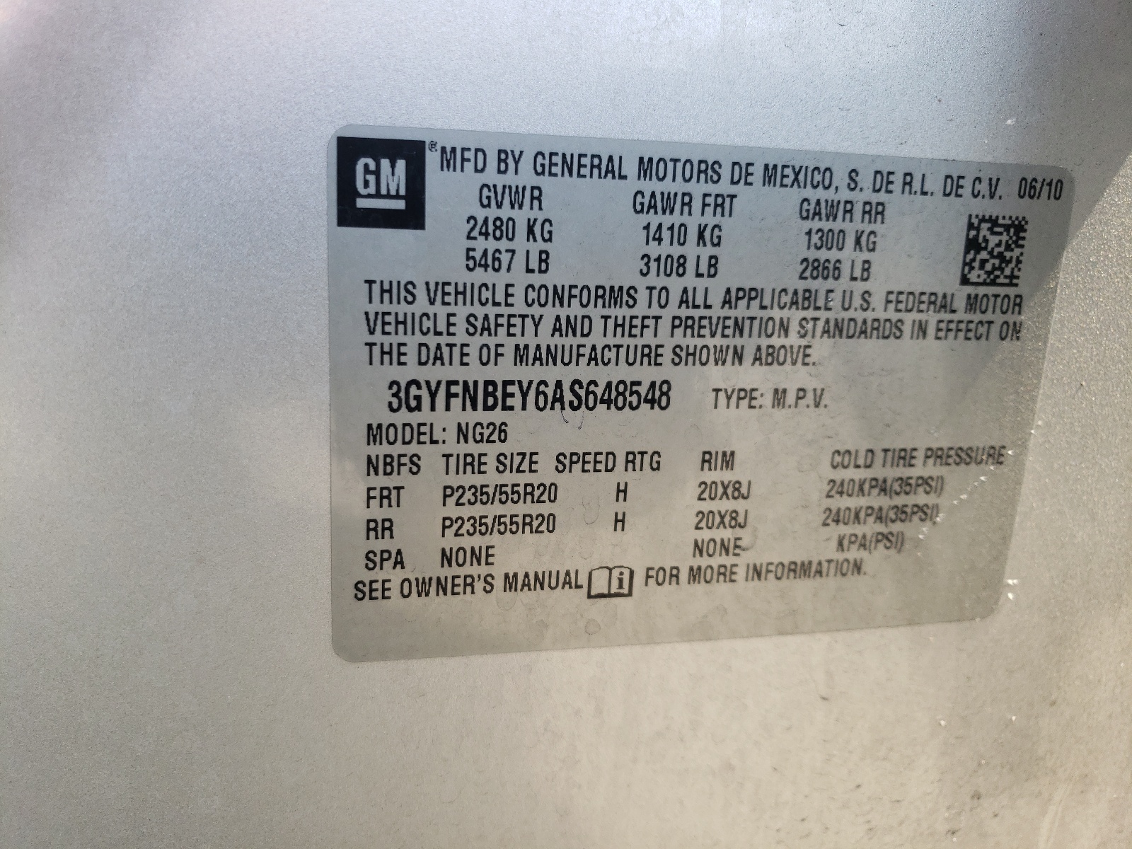 Photo 10 from auction – 2010 CADILLAC SRX PERFOR with VIN 3GYFNBEY6AS648548