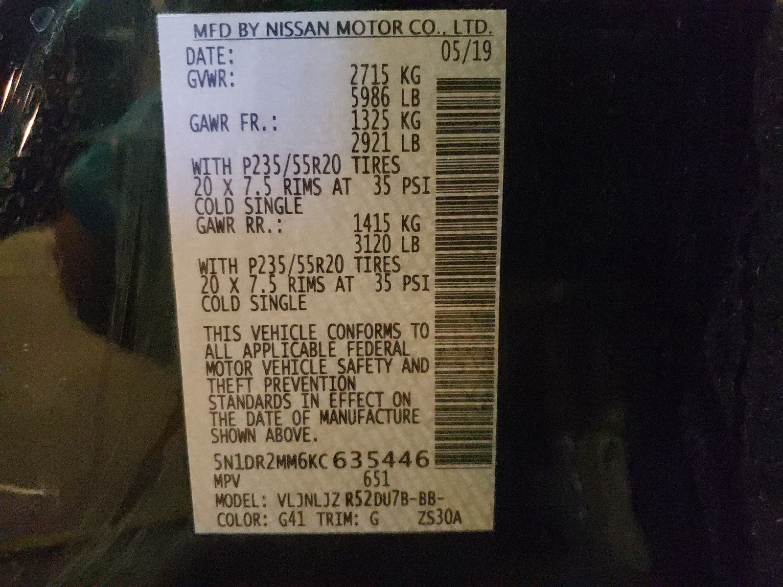 Photo 10 from auction – 2019 NISSAN PATHFINDER with VIN 5N1DR2MM6KC635446