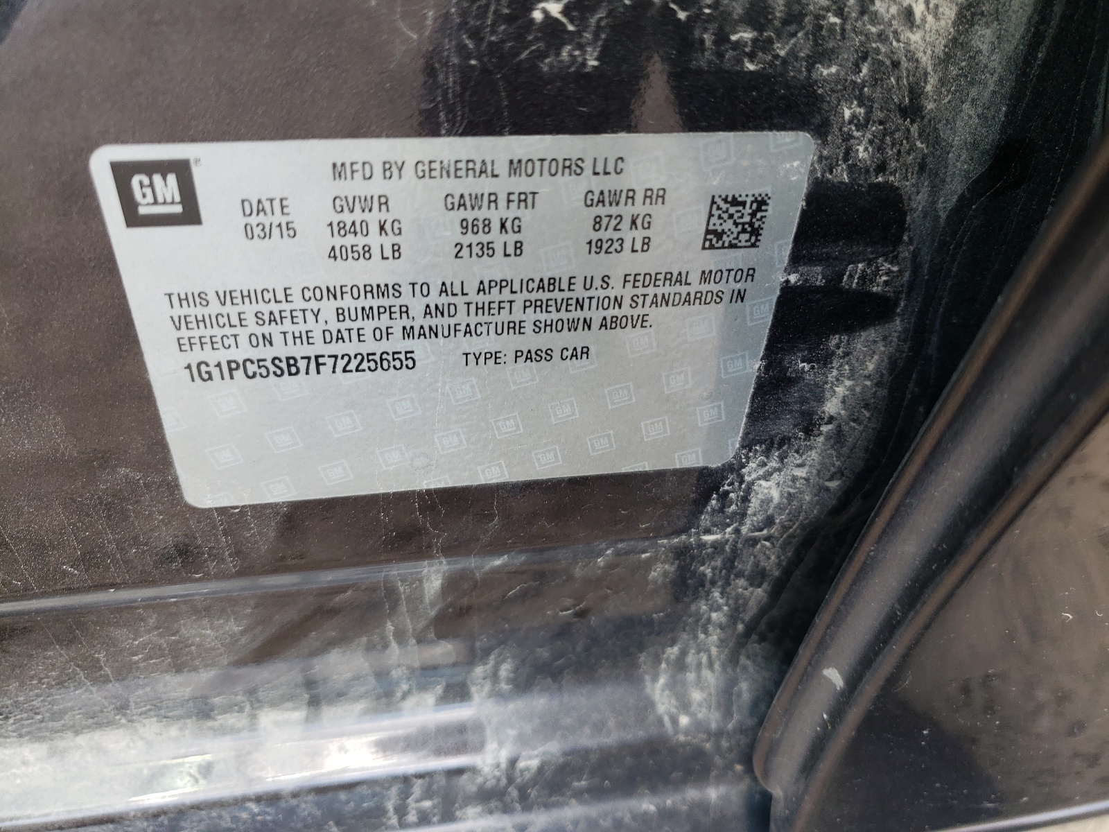 Photo 10 from auction – 2015 CHEVROLET CRUZE LT with VIN 1G1PC5SB7F7225655