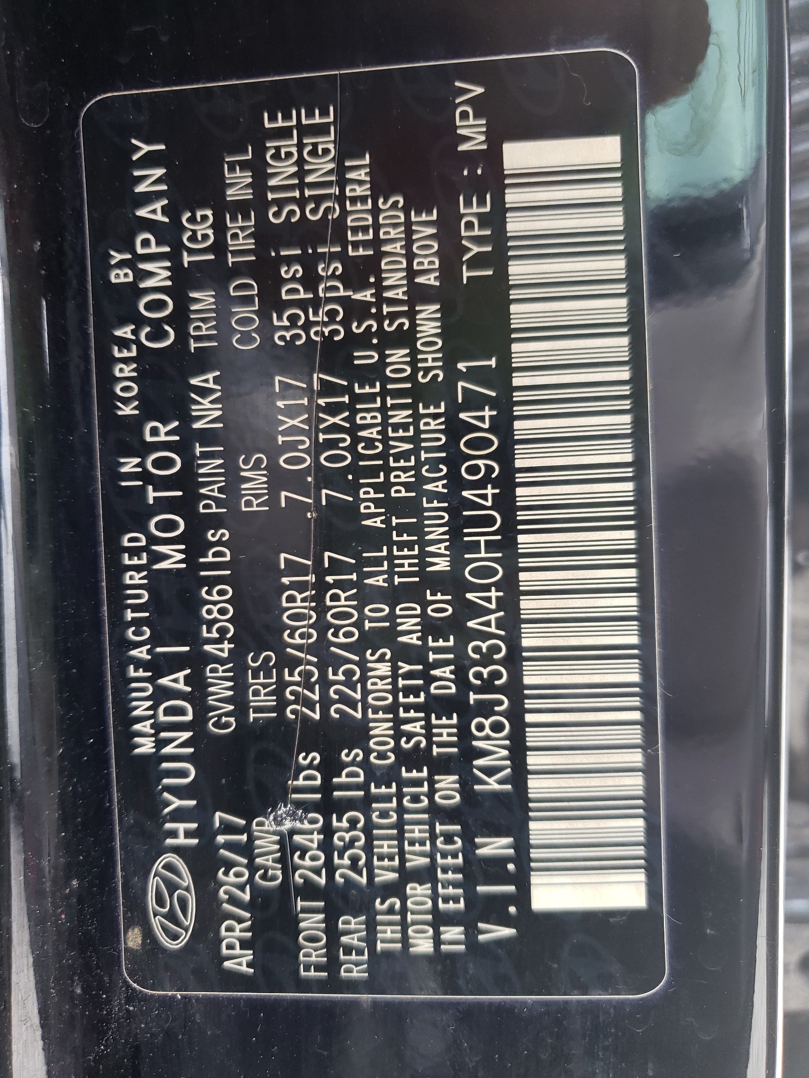 Photo 10 from auction – 2017 HYUNDAI TUCSON LIM with VIN KM8J33A40HU490471