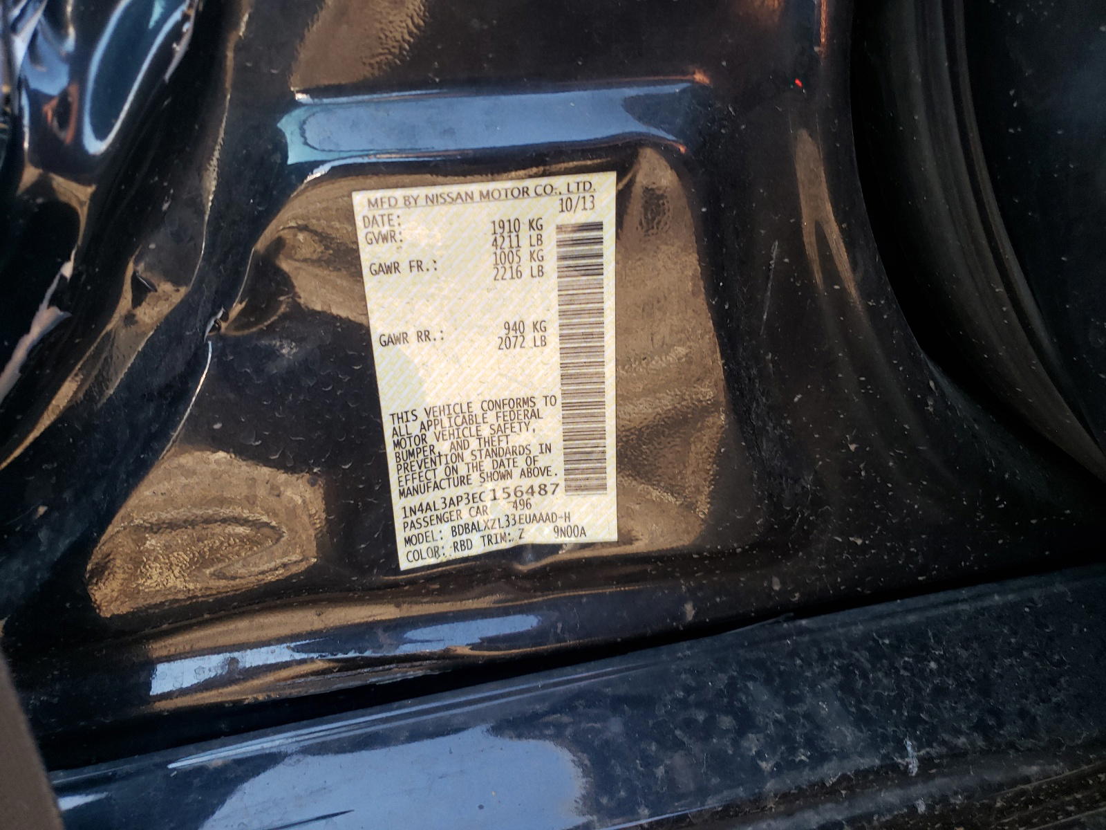 Photo 10 from auction – 2014 NISSAN ALTIMA with VIN 1N4AL3AP3EC156487