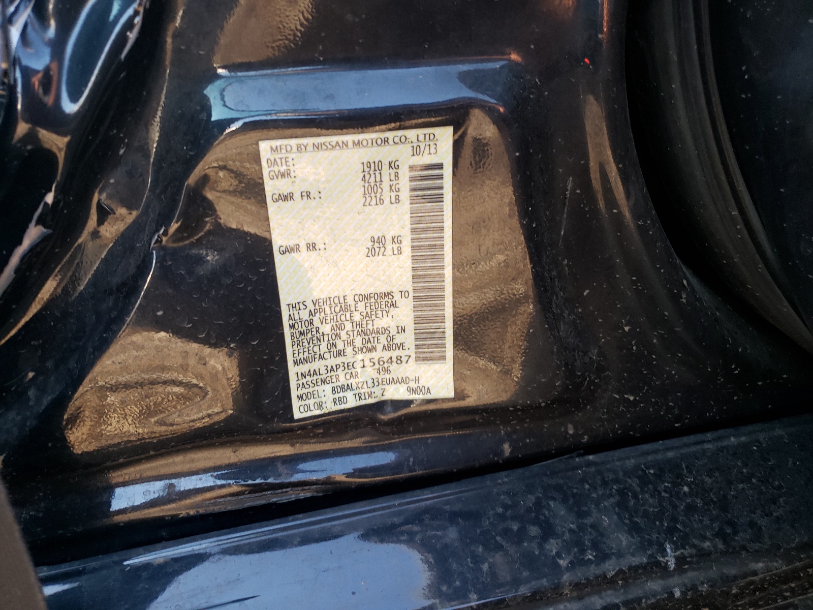 Zdjęcie 10 z aukcji – 2014 NISSAN ALTIMA z VIN 1N4AL3AP3EC156487