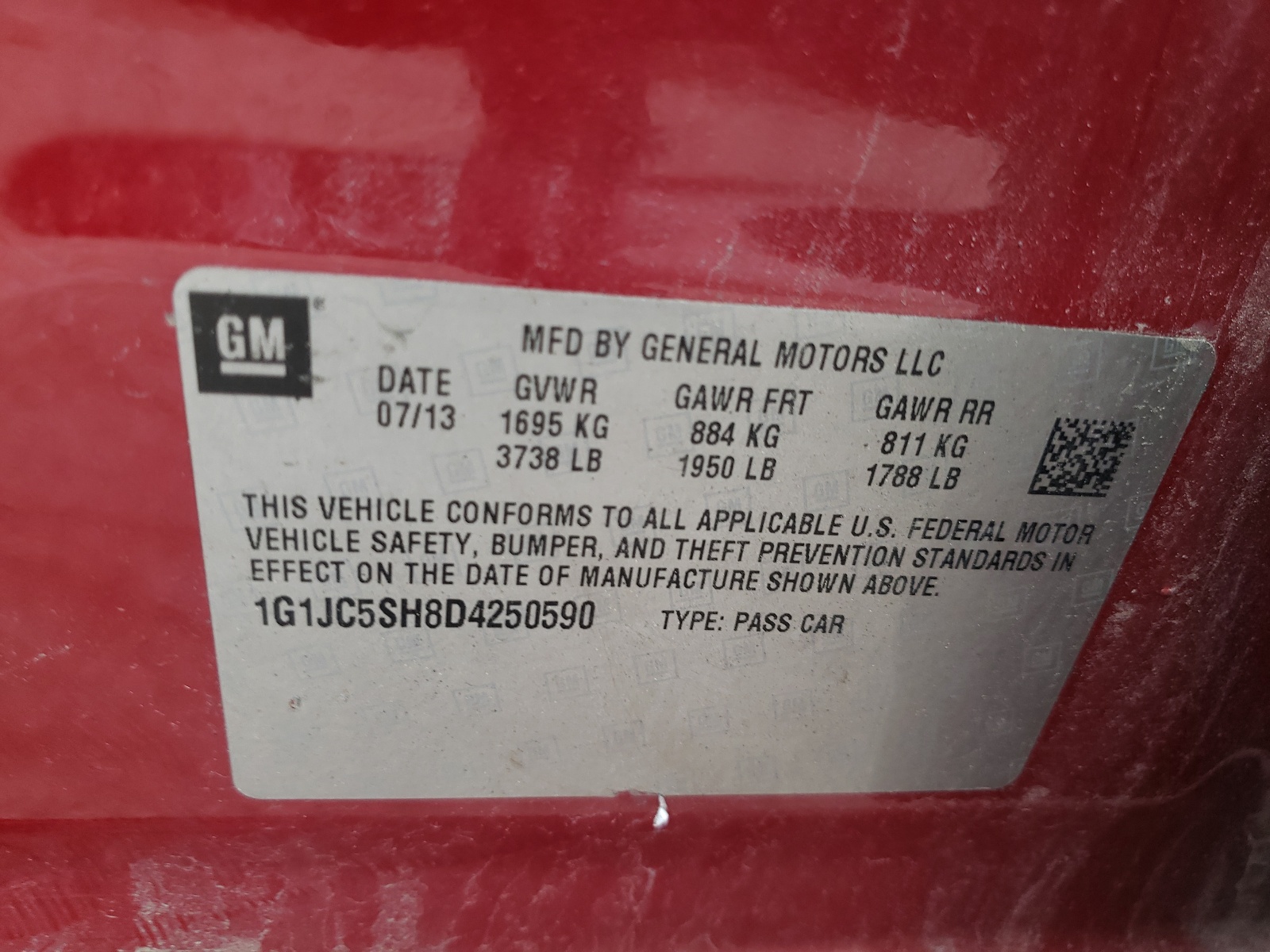 Photo 10 from auction – 2013 CHEVROLET SONIC LT with VIN 1G1JC5SH8D4250590
