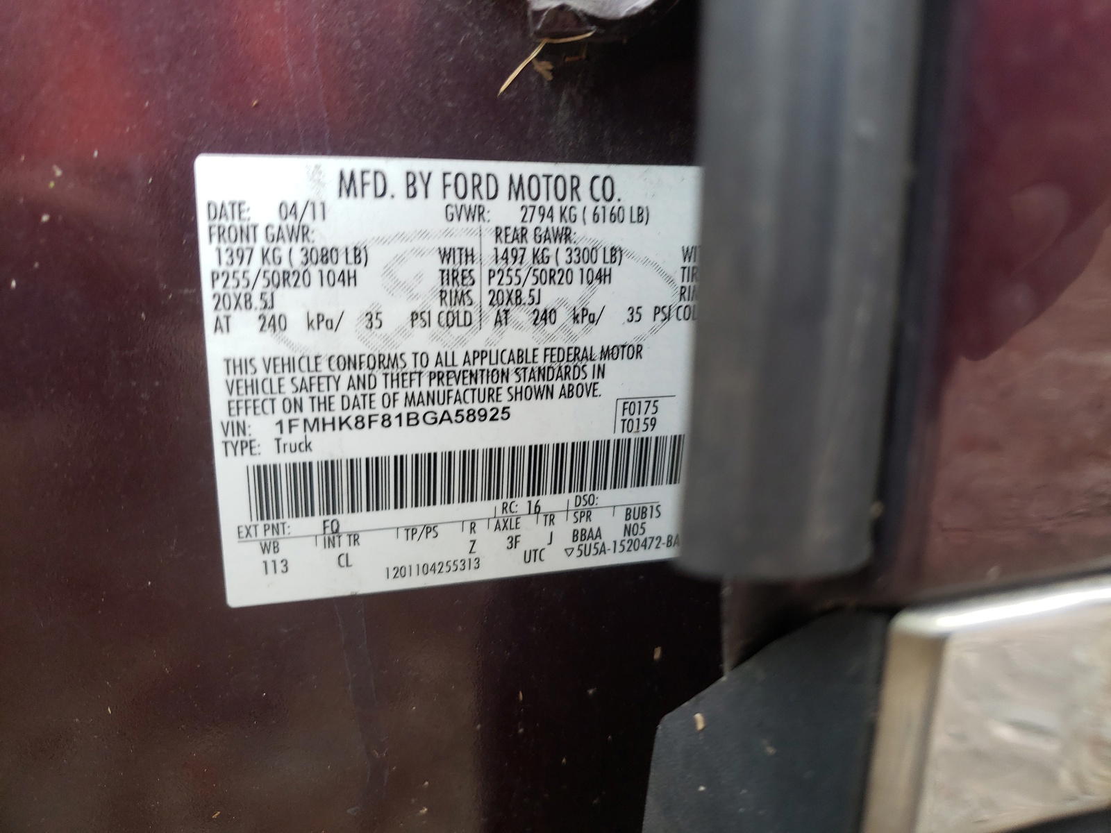Photo 10 from auction – 2011 FORD EXPLORER L with VIN 1FMHK8F81BGA58925