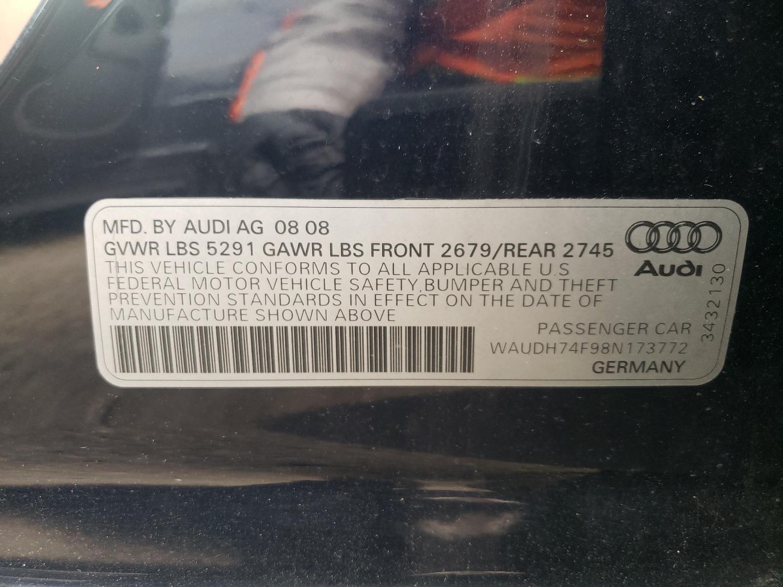 Photo 10 from auction – 2008 AUDI A6 3.2 QUA with VIN WAUDH74F98N173772