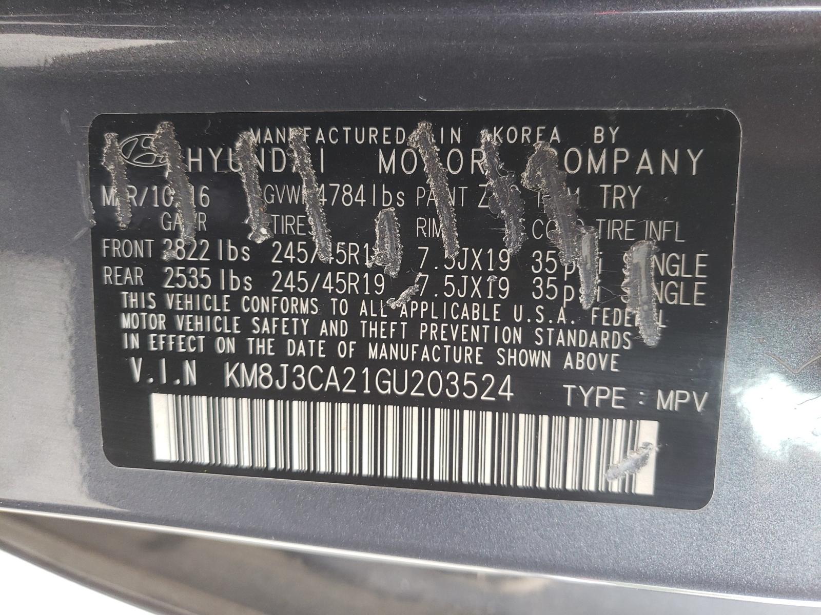 Photo 10 from auction – 2016 HYUNDAI TUCSON LIM with VIN KM8J3CA21GU203524