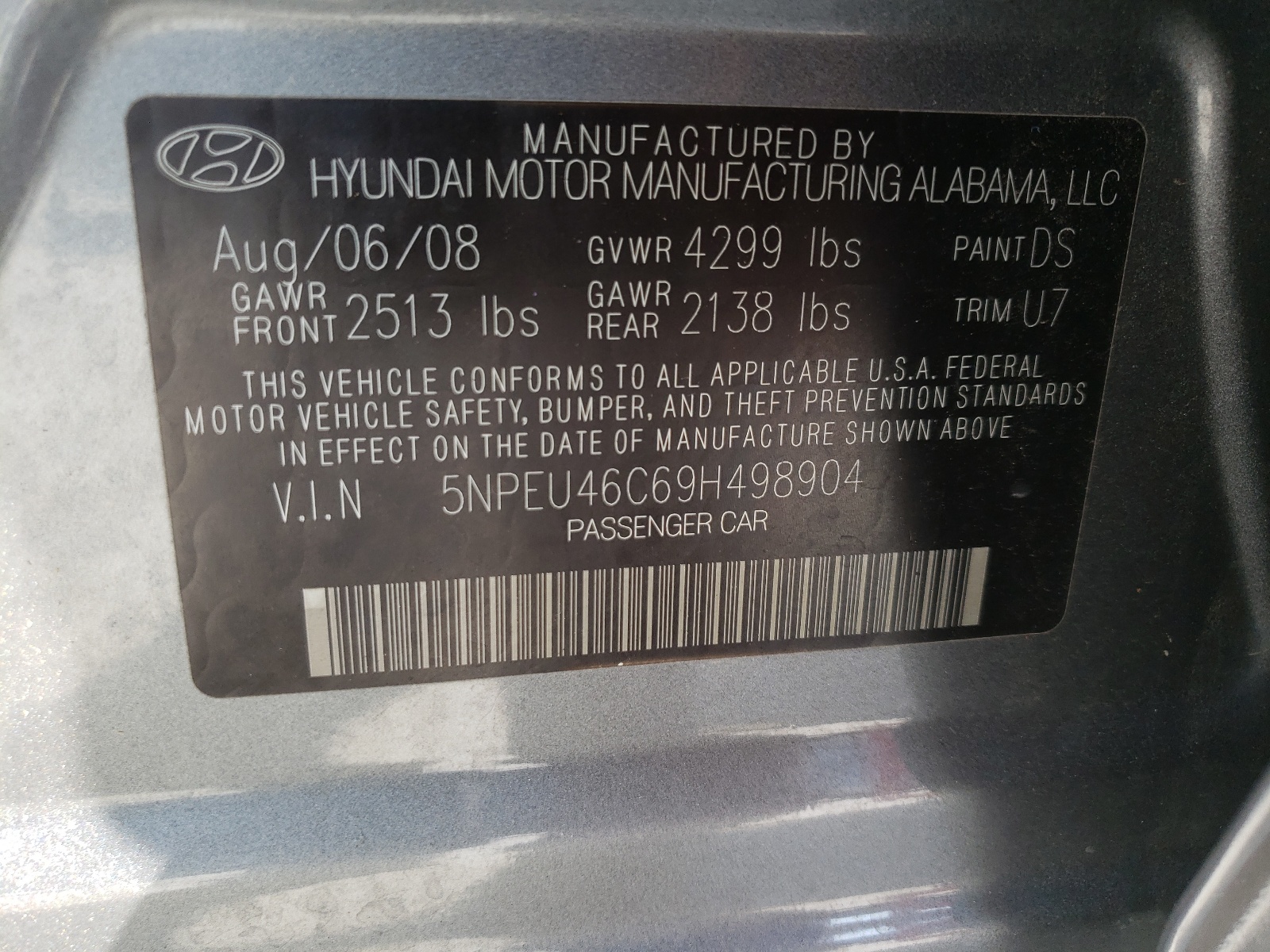 Photo 10 from auction – 2009 HYUNDAI SONATA SE with VIN 5NPEU46C69H498904