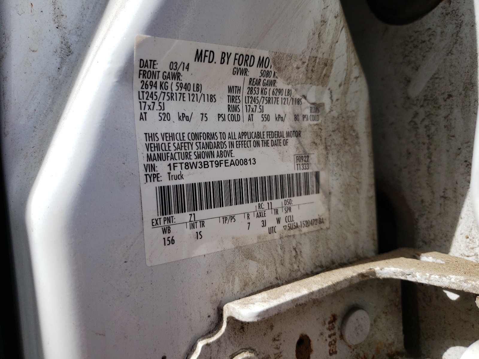 Photo 10 from auction – 2015 FORD F350 SUPER with VIN 1FT8W3BT9FEA00813