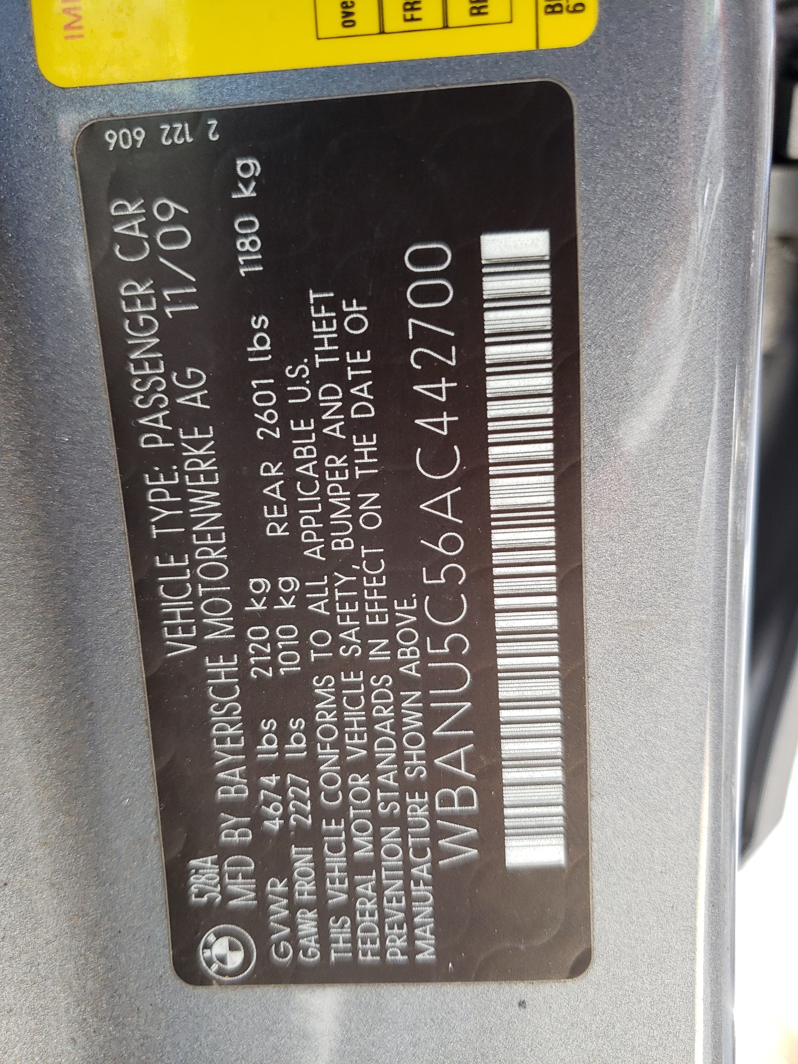 Photo 10 from auction – 2010 BMW 528 I with VIN WBANU5C56AC442700