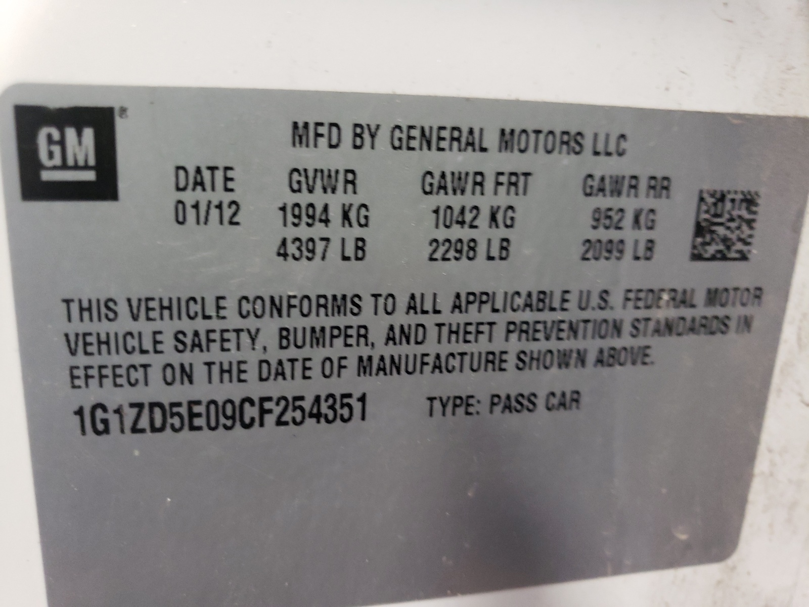 Zdjęcie 10 z aukcji – 2012 CHEVROLET MALIBU 2LT z VIN 1G1ZD5E09CF254351
