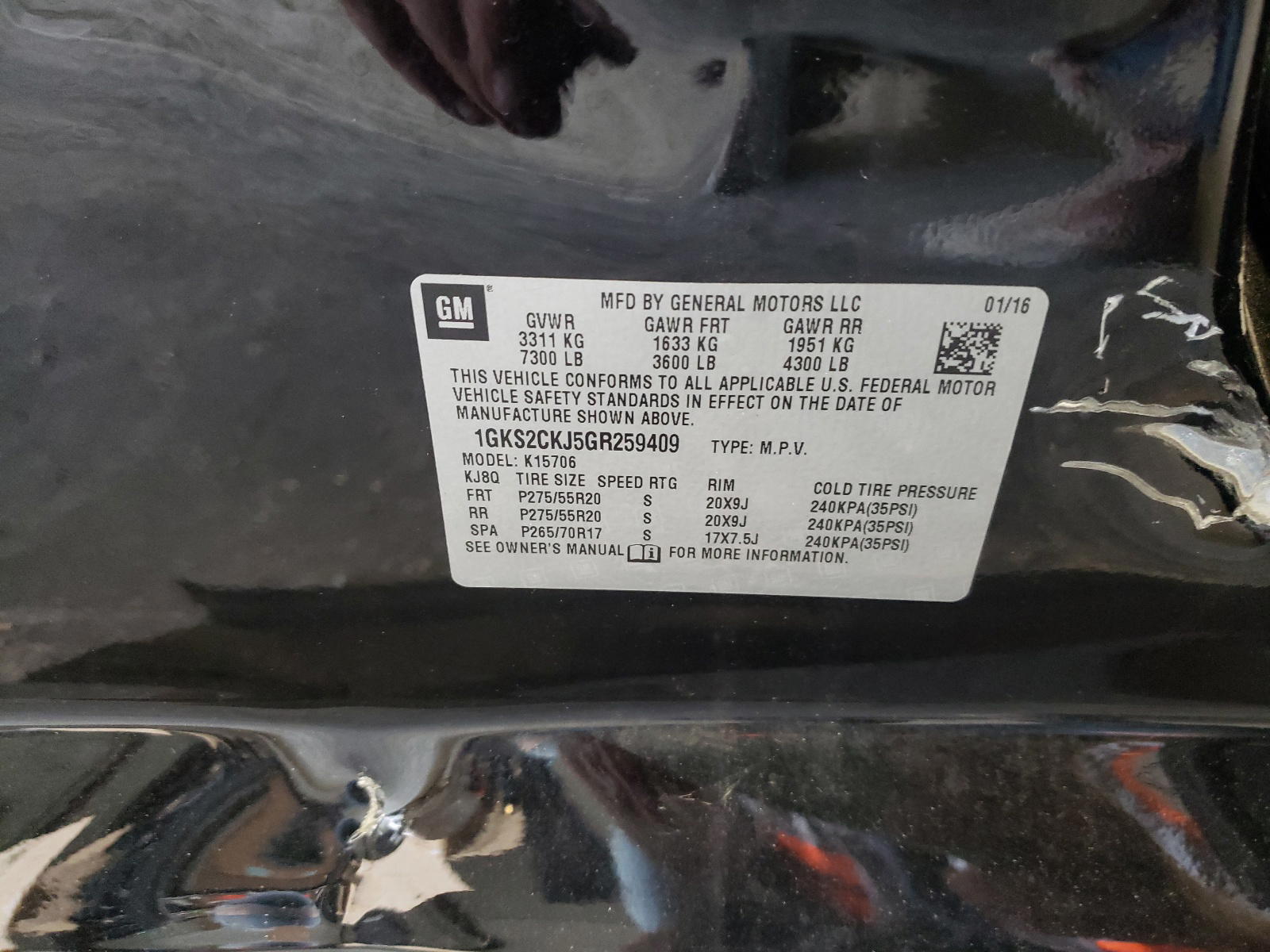 Photo 10 from auction – 2016 GMC YUKON DENA with VIN 1GKS2CKJ5GR259409