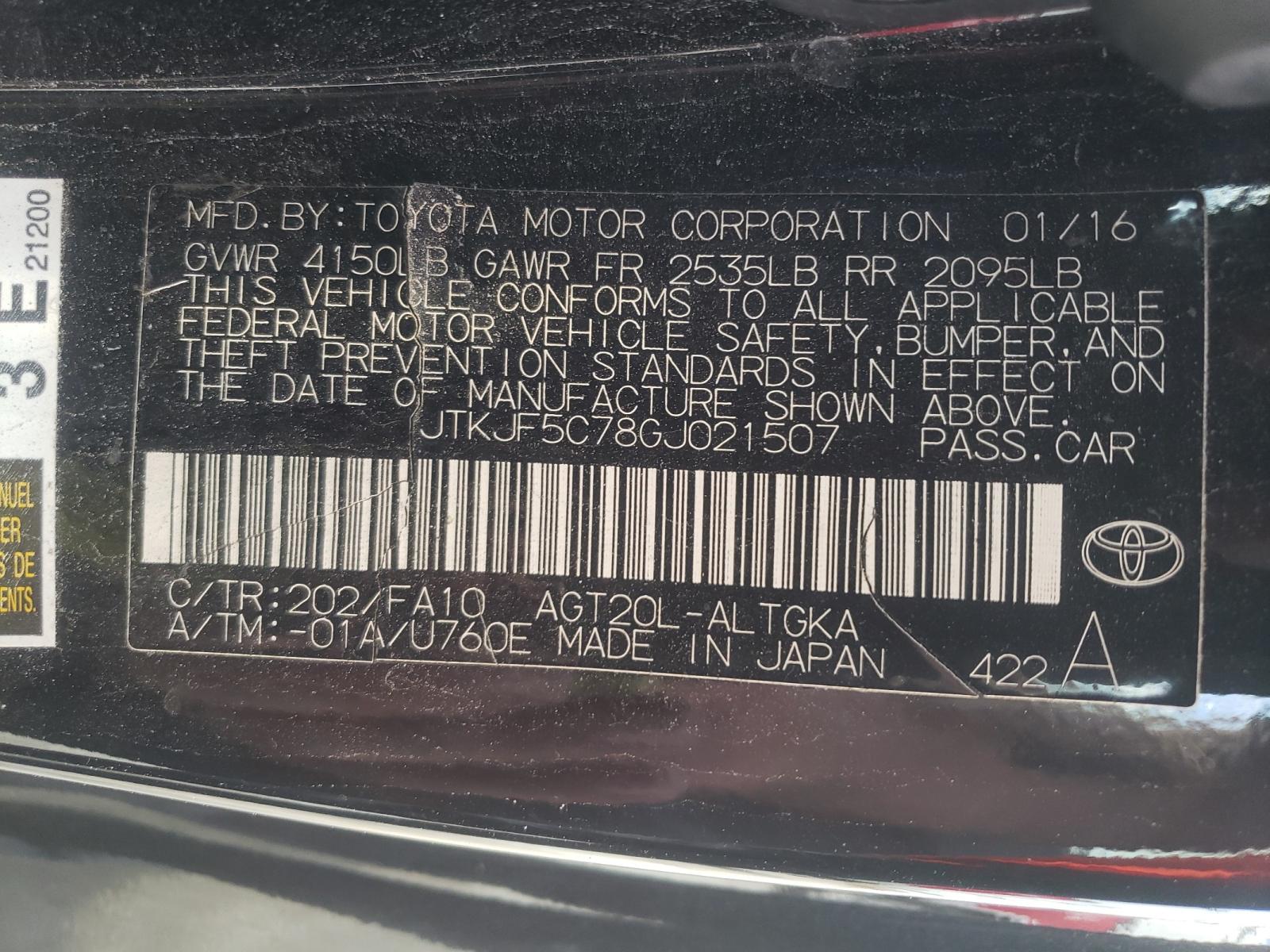 Photo 10 from auction – 2016 TOYOTA SCION TC with VIN JTKJF5C78GJ021507