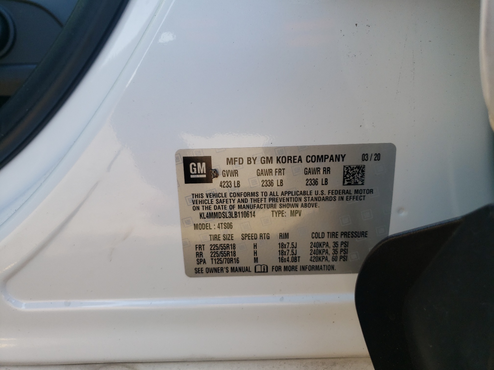 Photo 10 from auction – 2020 BUICK ENCORE GX with VIN KL4MMDSL3LB110614