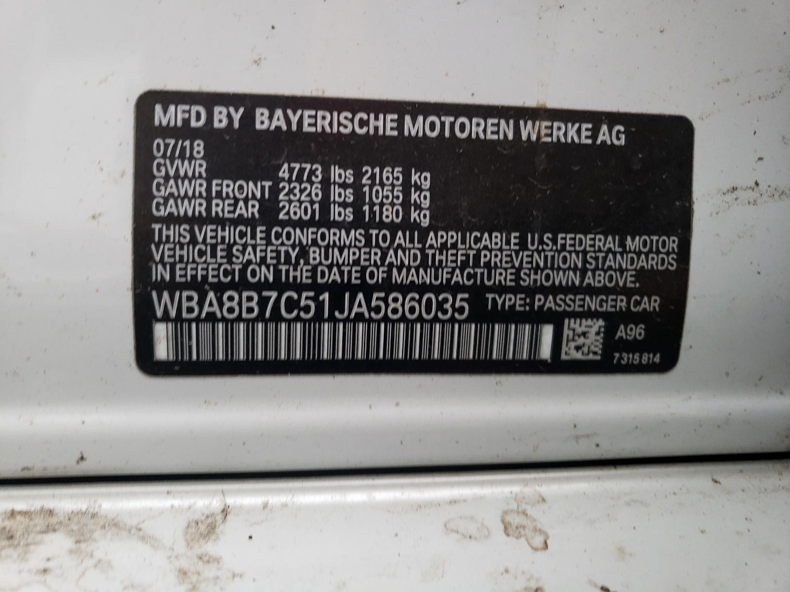 Photo 10 from auction – 2018 BMW 340 XI with VIN WBA8B7C51JA586035