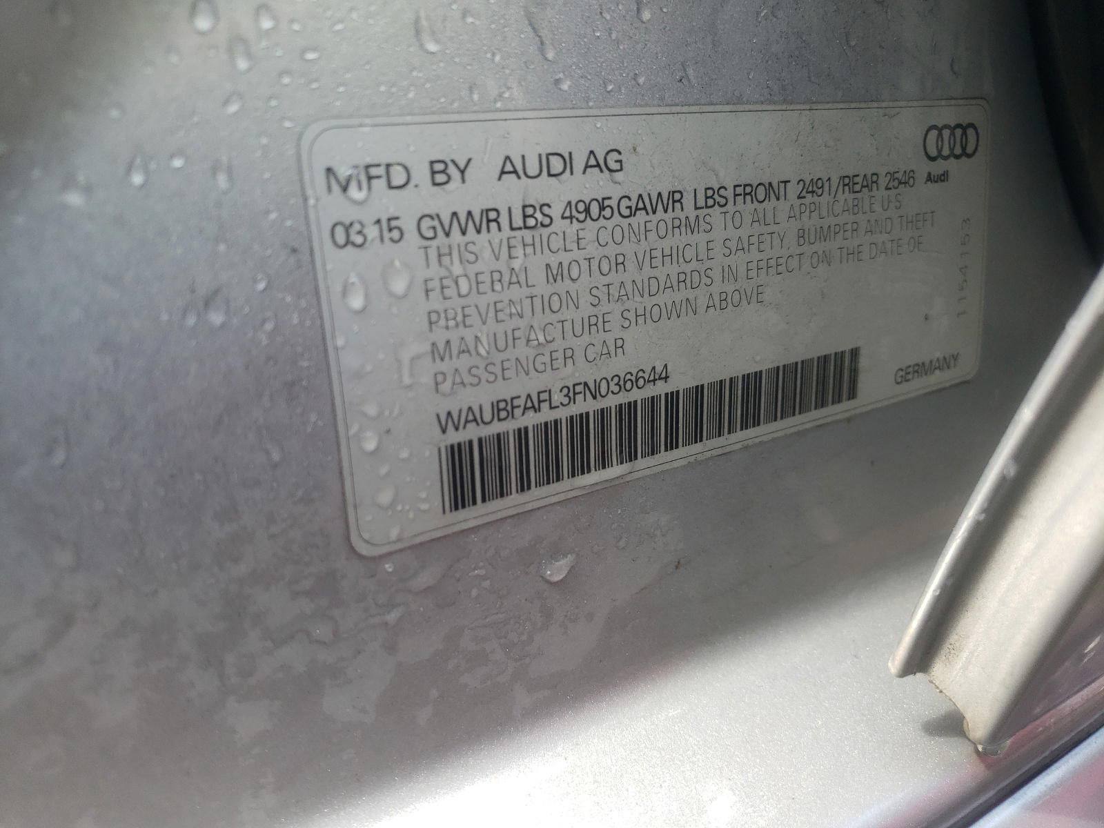 Photo 10 from auction – 2015 AUDI A4 PREMIUM with VIN WAUBFAFL3FN036644