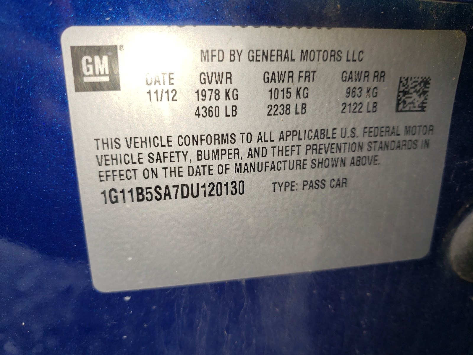 Photo 10 from auction – 2013 CHEVROLET MALIBU LS with VIN 1G11B5SA7DU120130